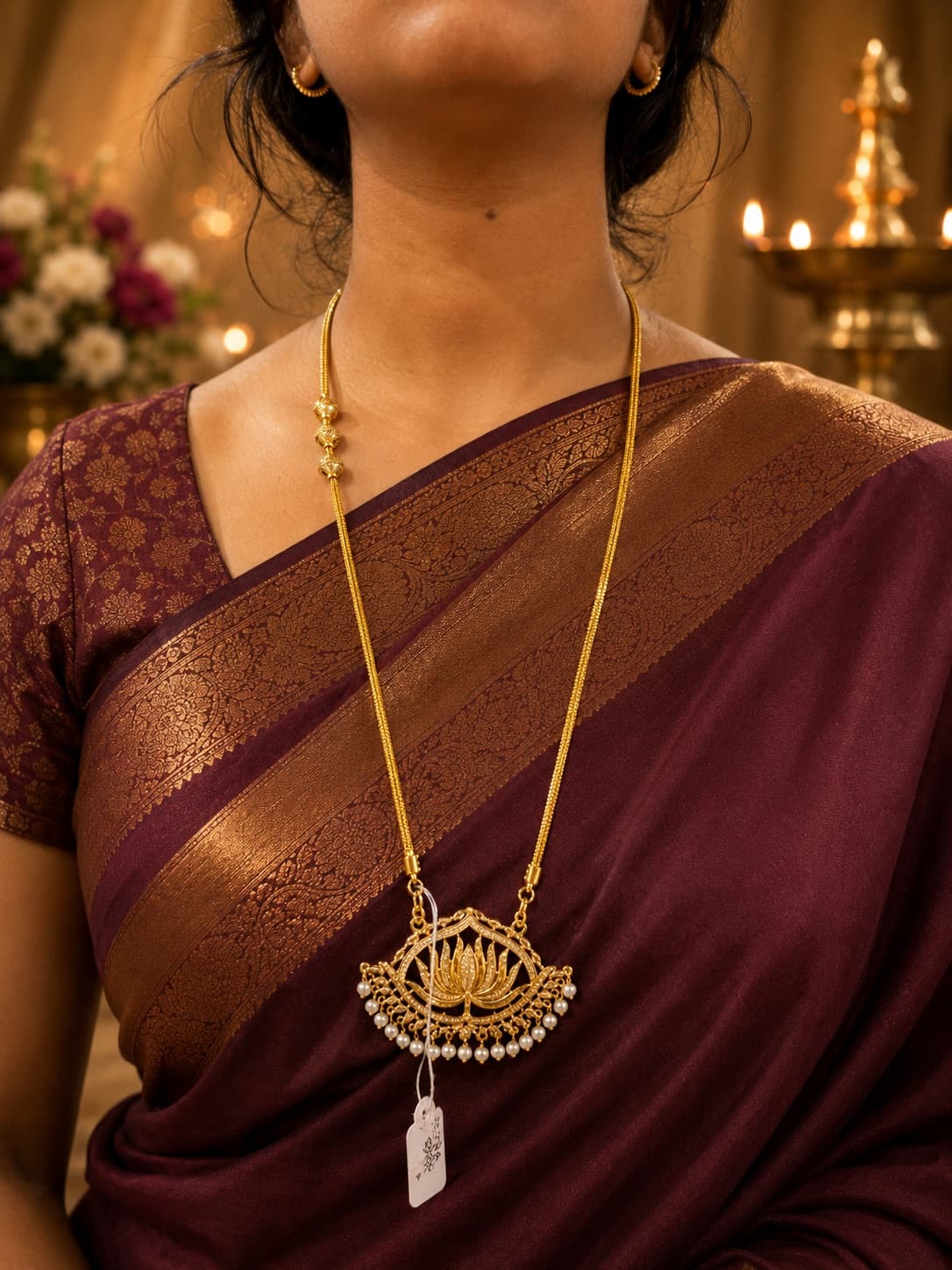 White Stone Work Lotus Pathakam With Chain jewellery in Fancy Jewellery Pathakam With Chain