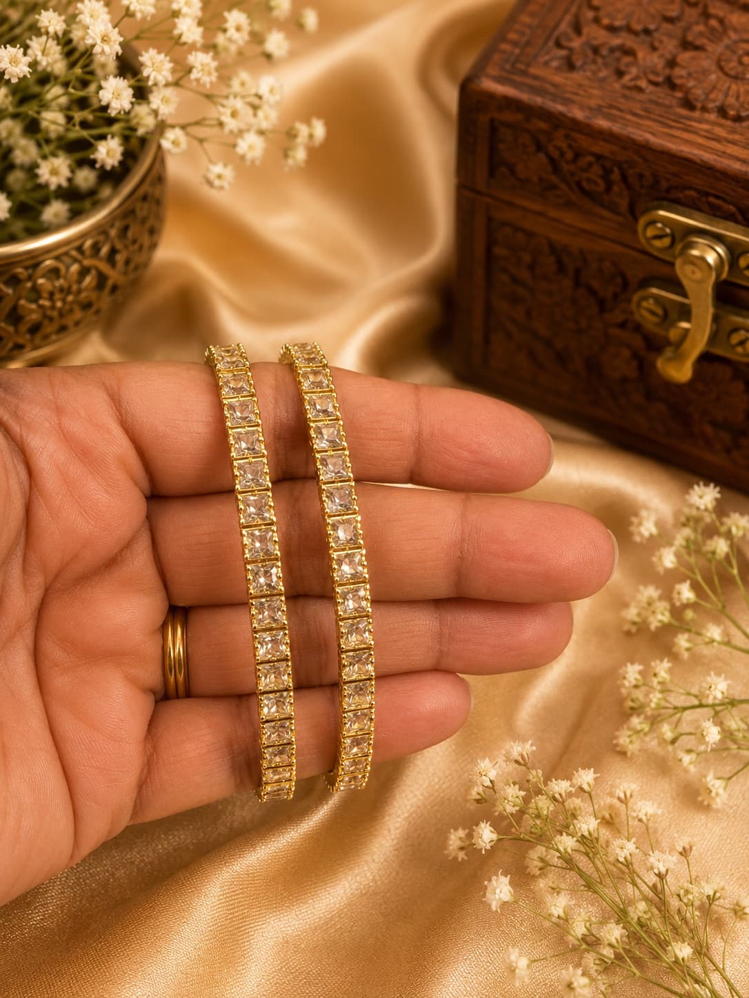 Sparkling Gold-Toned Stone Studded Bangles