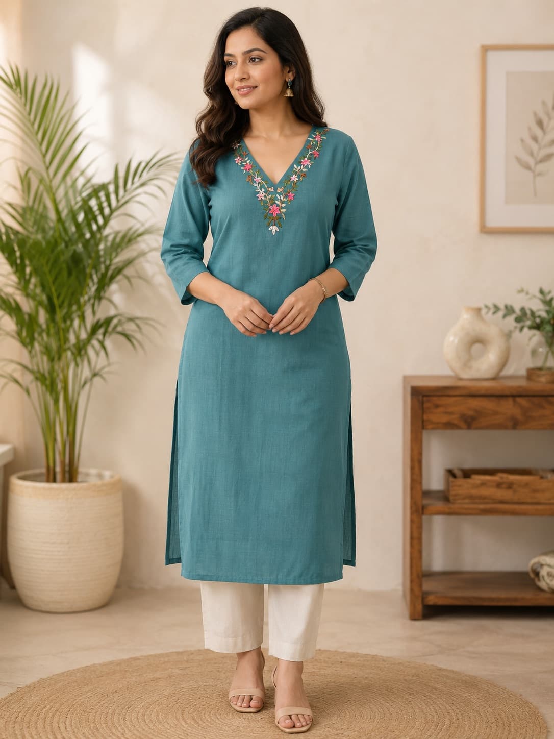 Sea Blue Kurti Top in Cotton