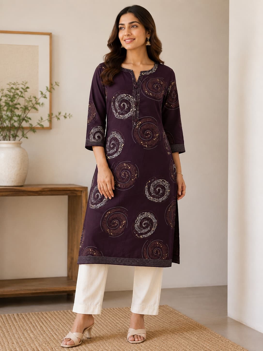 Brown Printed Cotton Kurti – Stylish & Comfortable