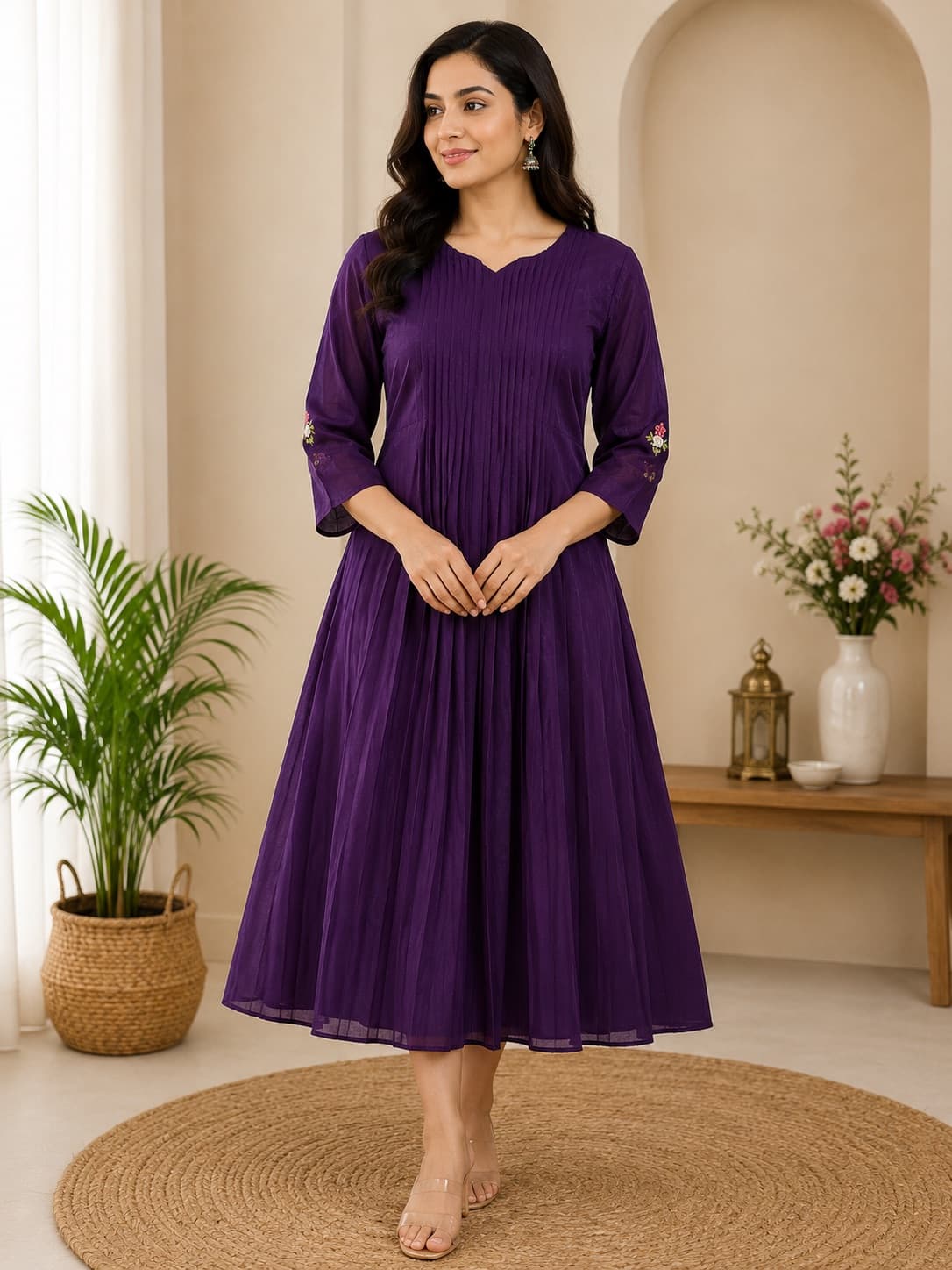 Elegant Pleated Purple Kurti in Cotton
