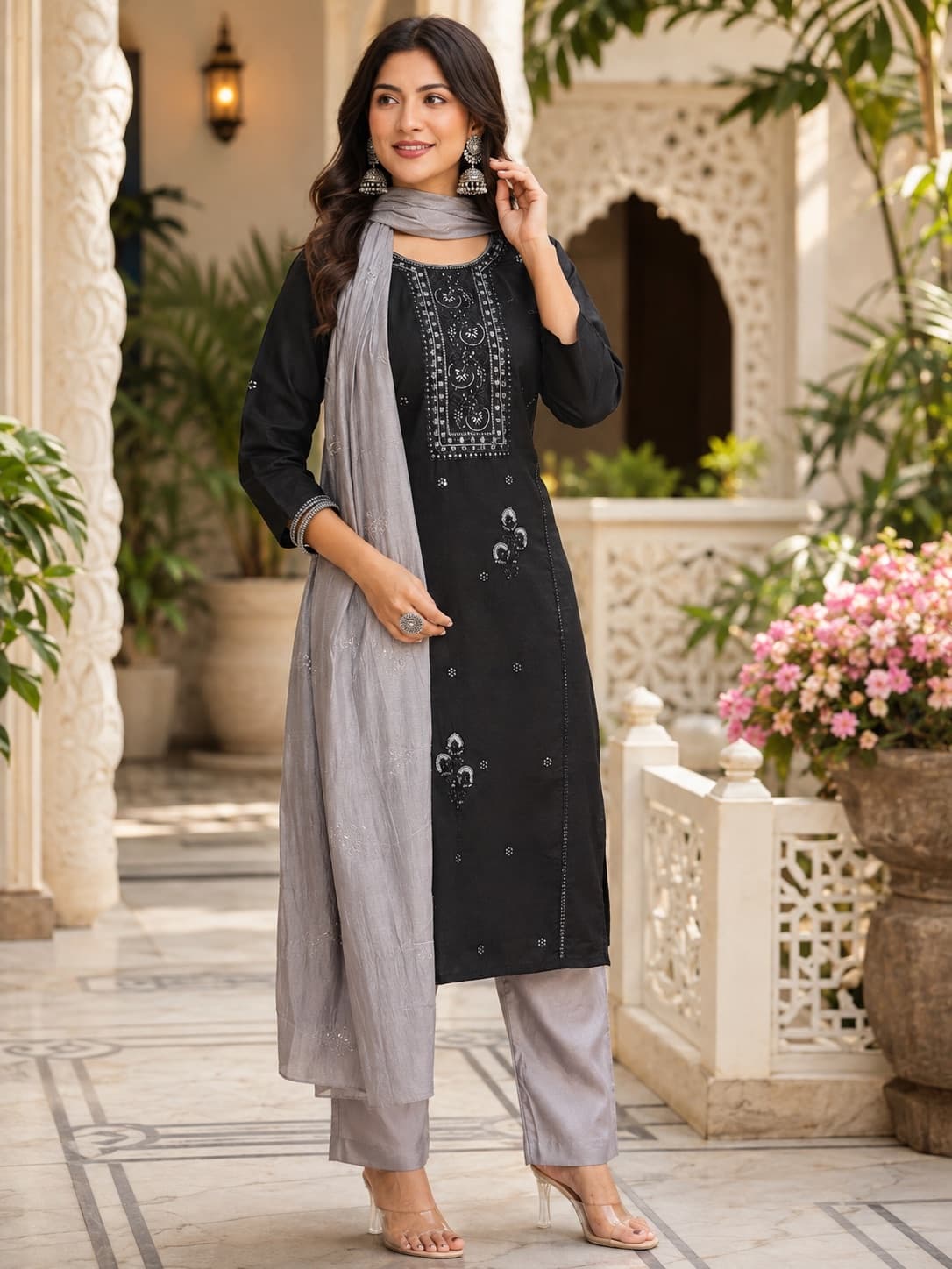 Black Kurti Set (With Pocket) in Cotton