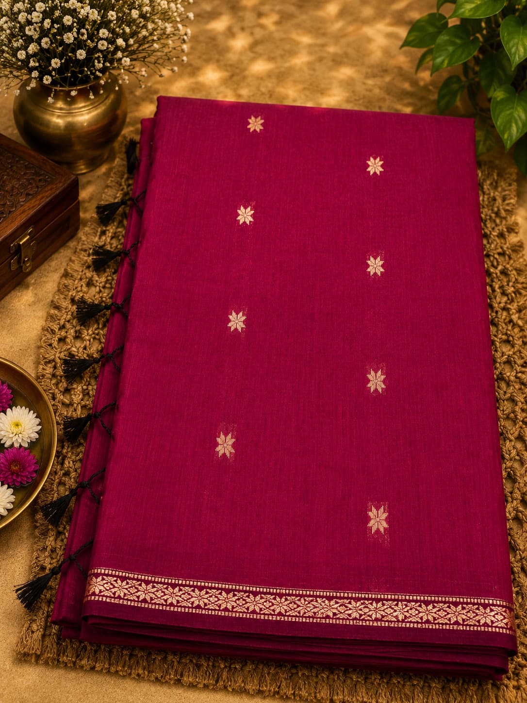 Pink Cotton Zari Motif Saree