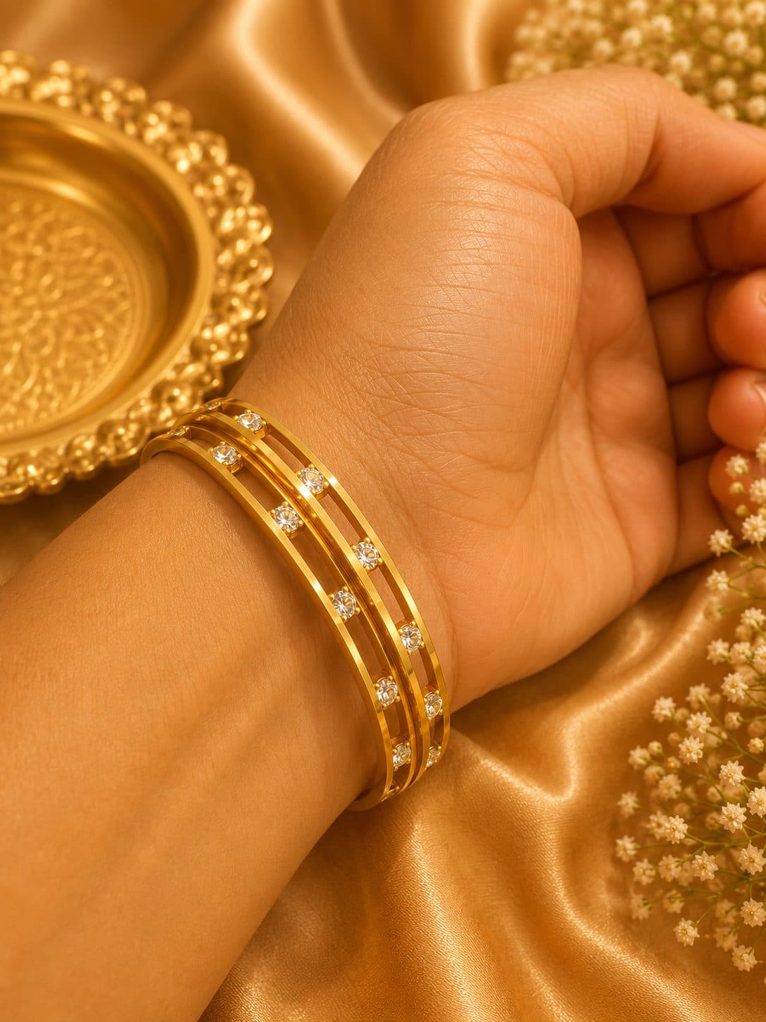Micro Plated Gold White Stone Bangle Set