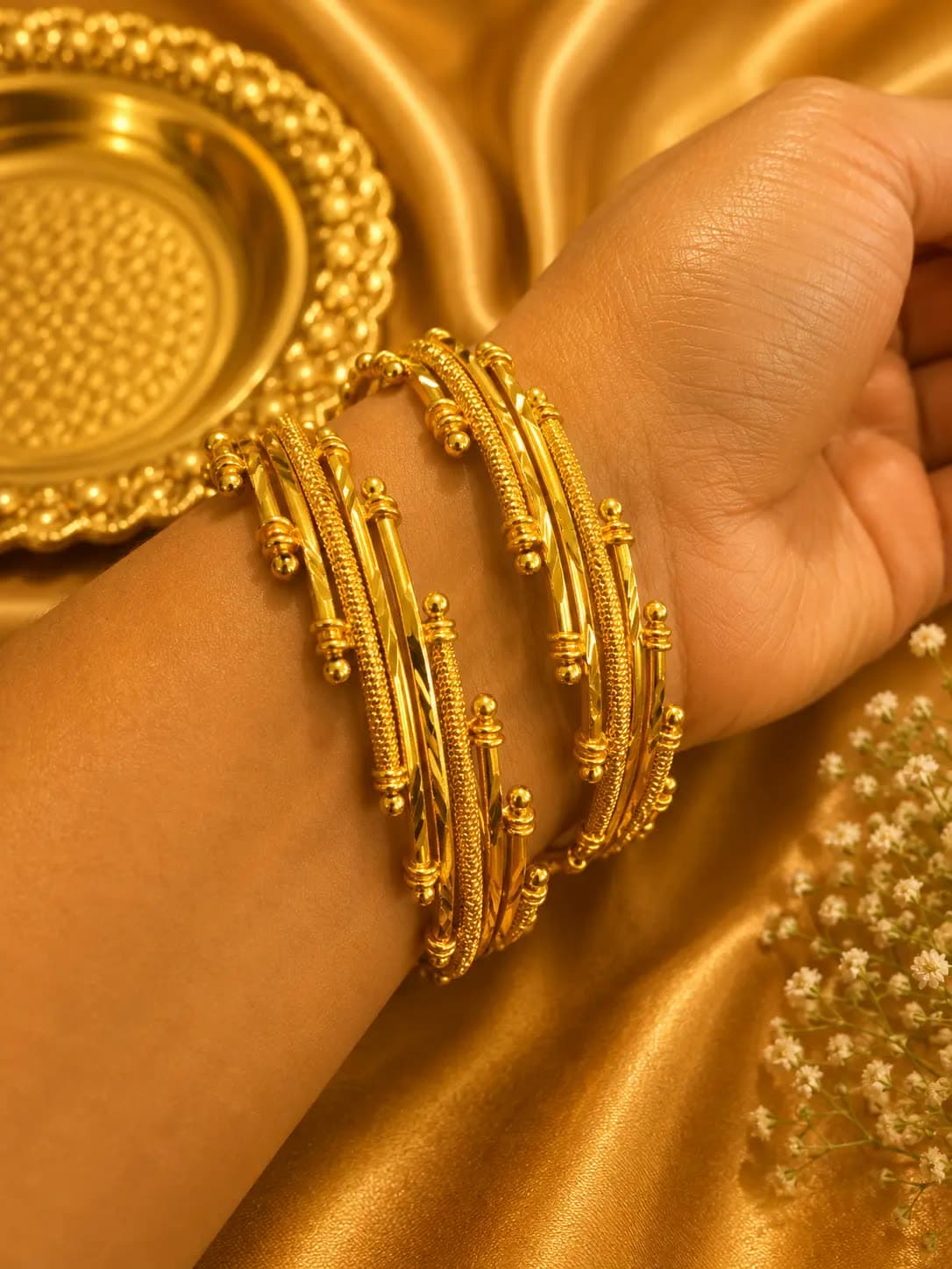 Gold-Tone Twisted Multi-Line Bangle Set