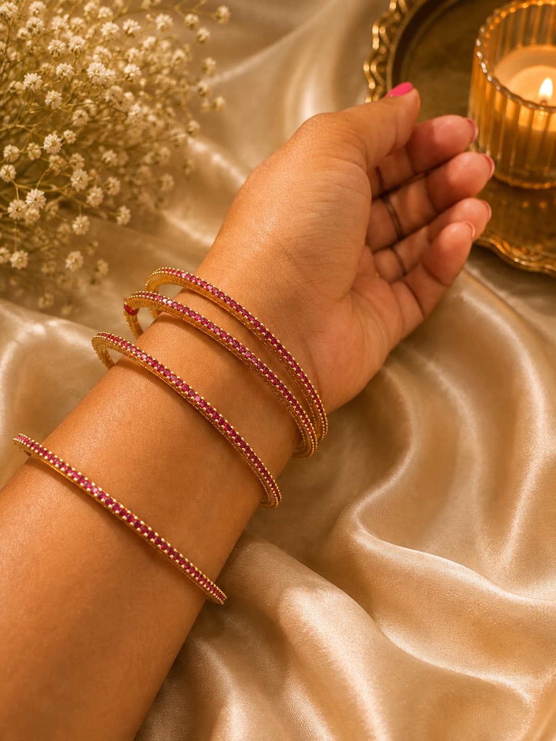 Ruby Stone Studded Gold Bangles