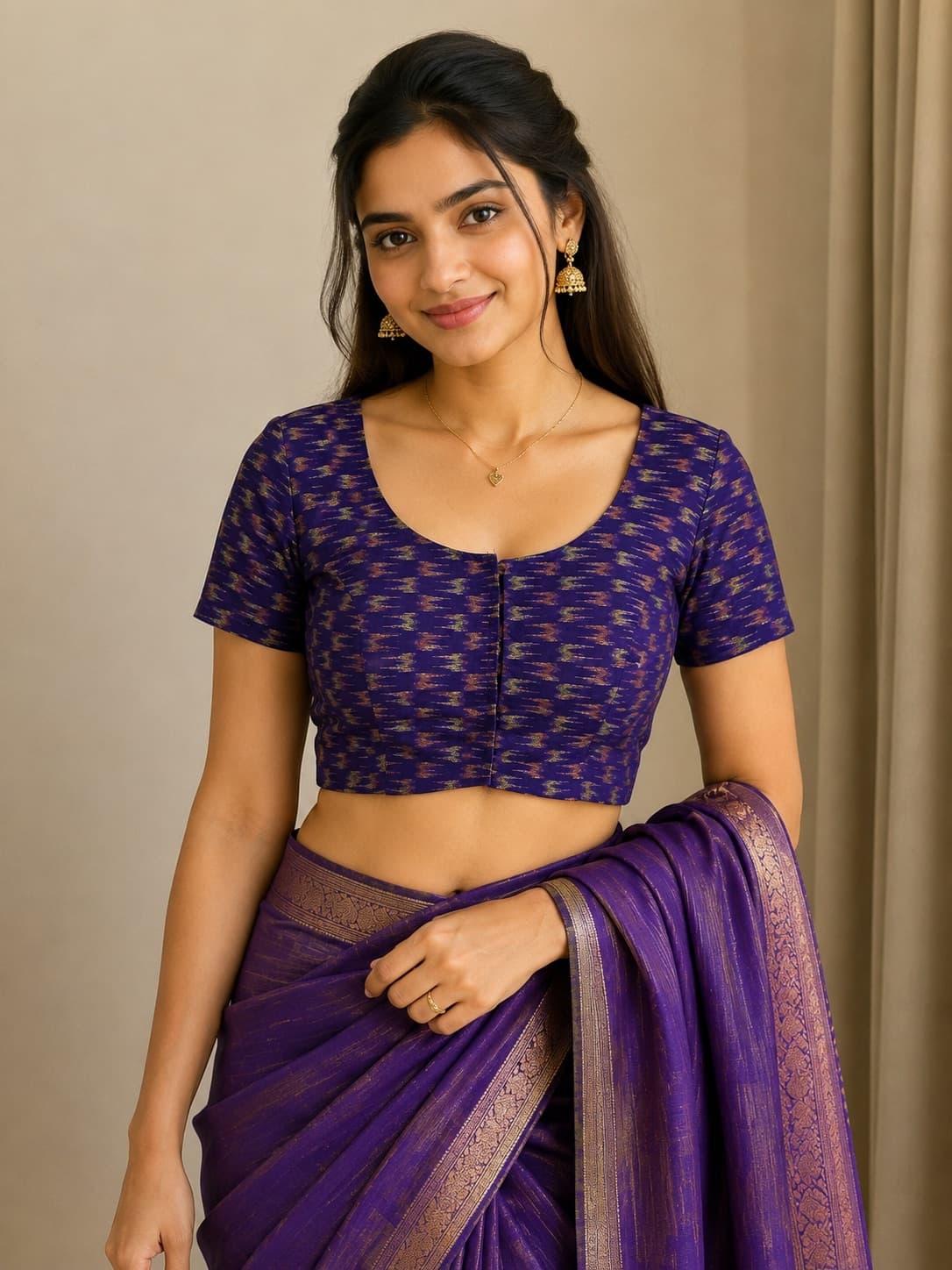 Purple Cotton Pattern Blouse