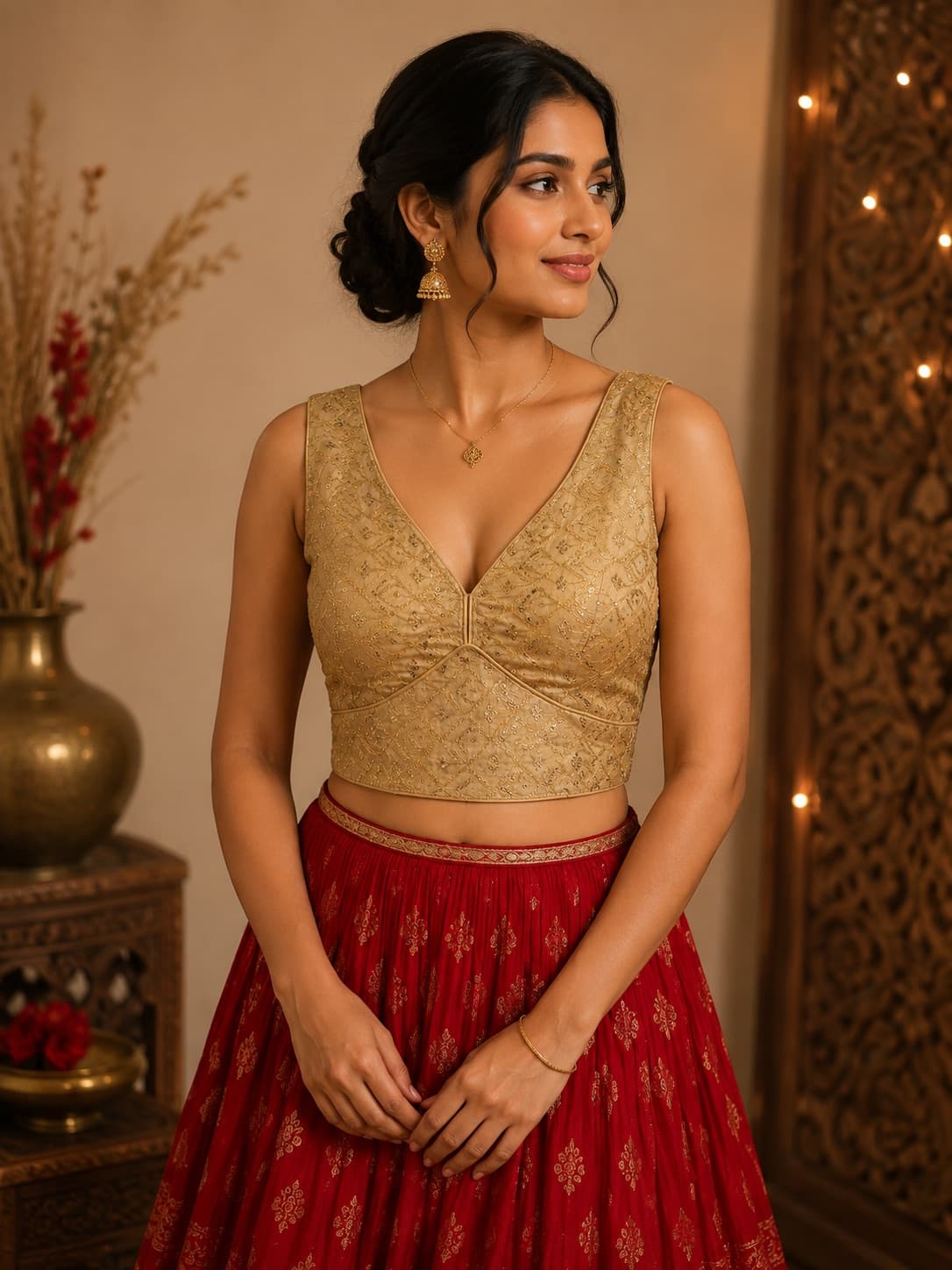 Readymade Gold Semi Silk Saree Blouse
