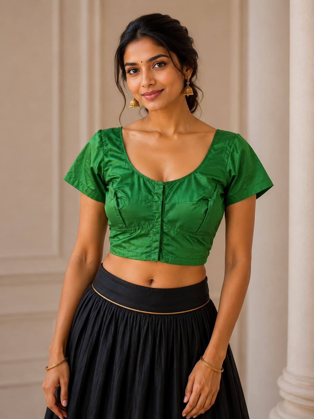 Readymade Green Semi Silk Saree Blouse