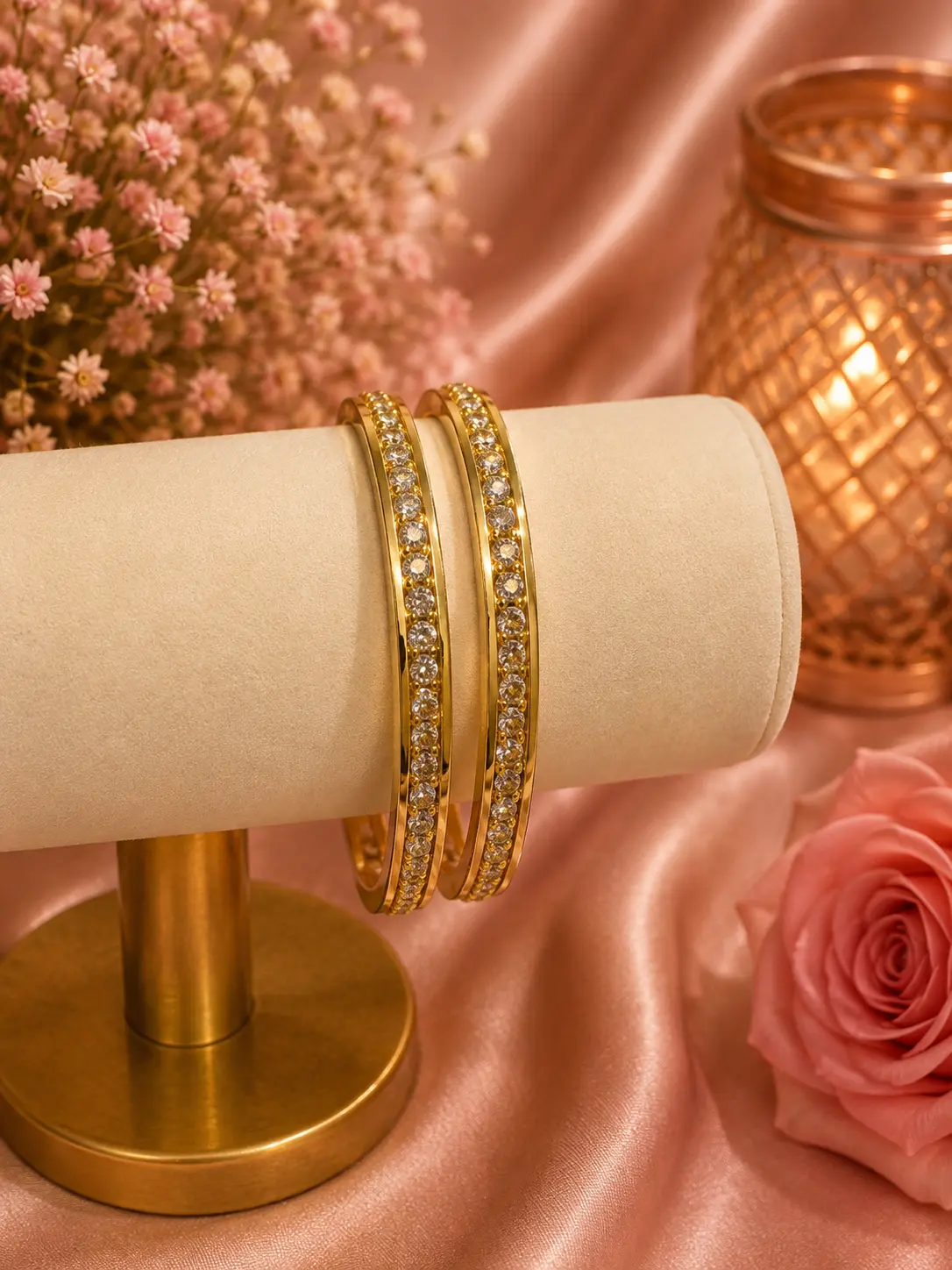 Micro Plated Gold Classic White Stone Bangle Set