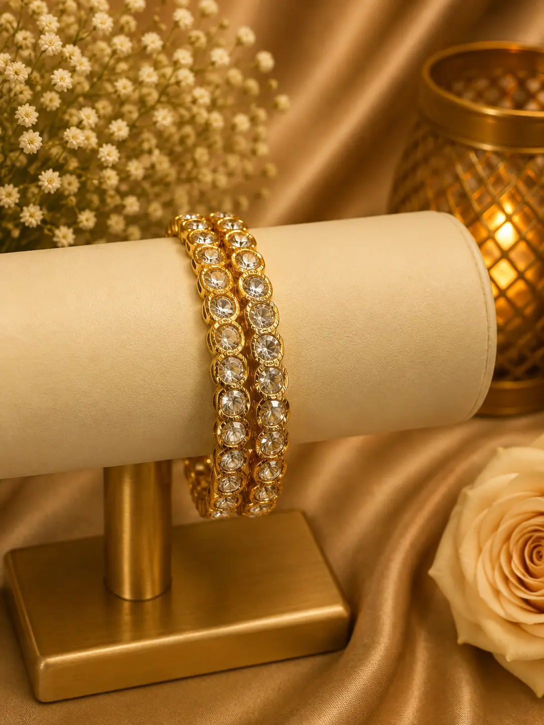 Micro Plated Gold White Oval Stone Bangle Set