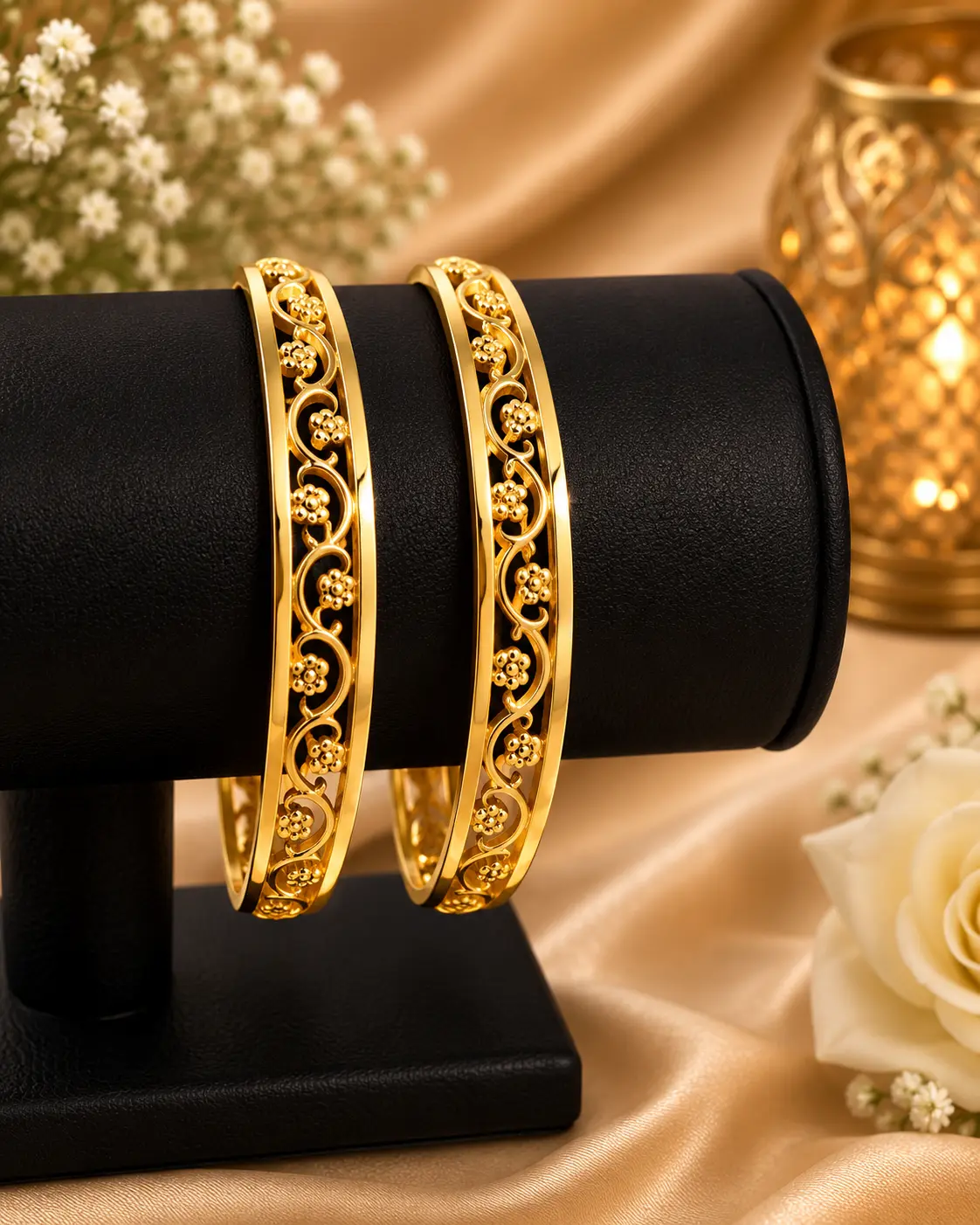 Micro Plated Gold Floral Filigree Bangle Set