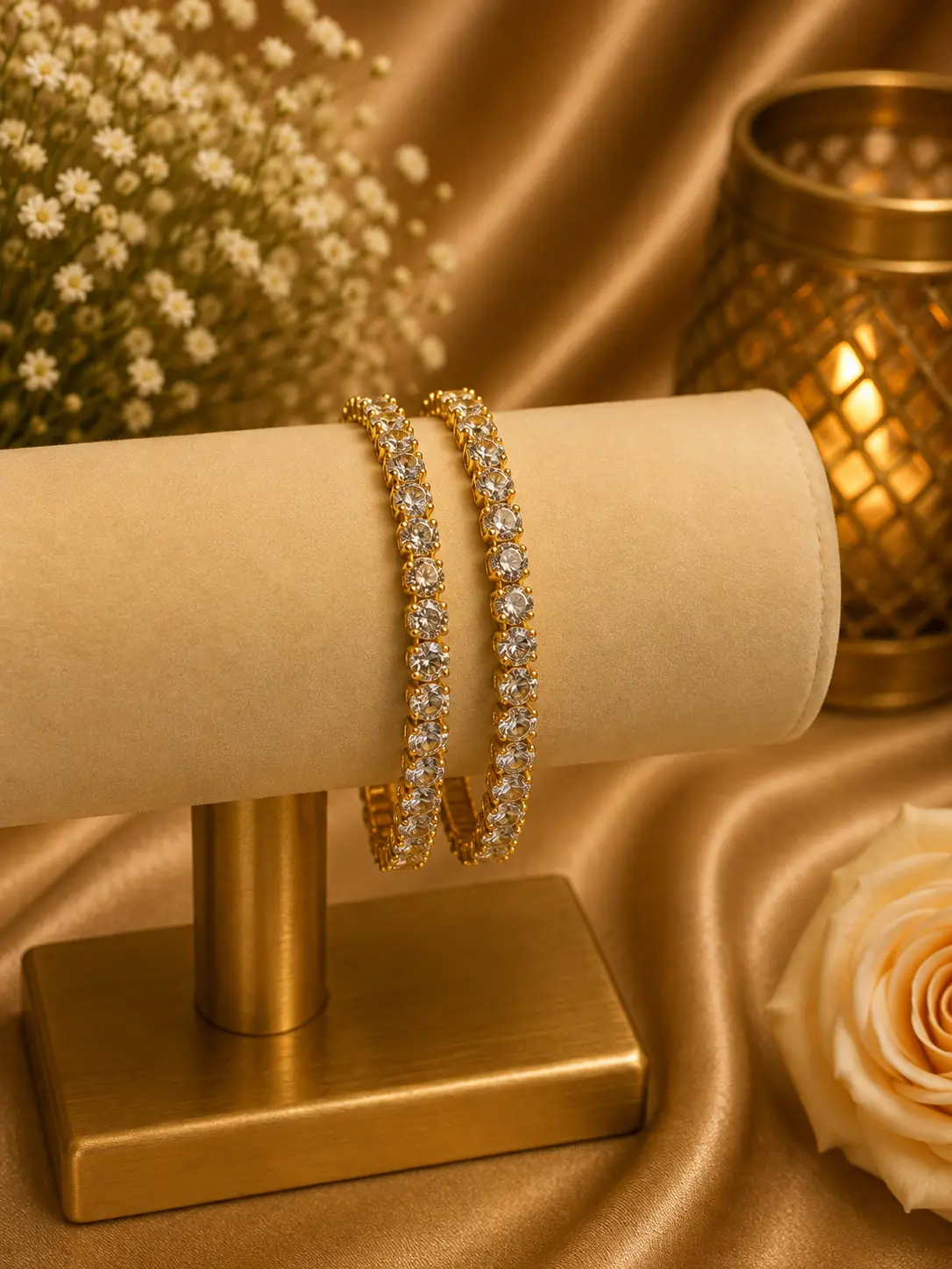 Micro Plated Gold Full White Stone Bangle Set
