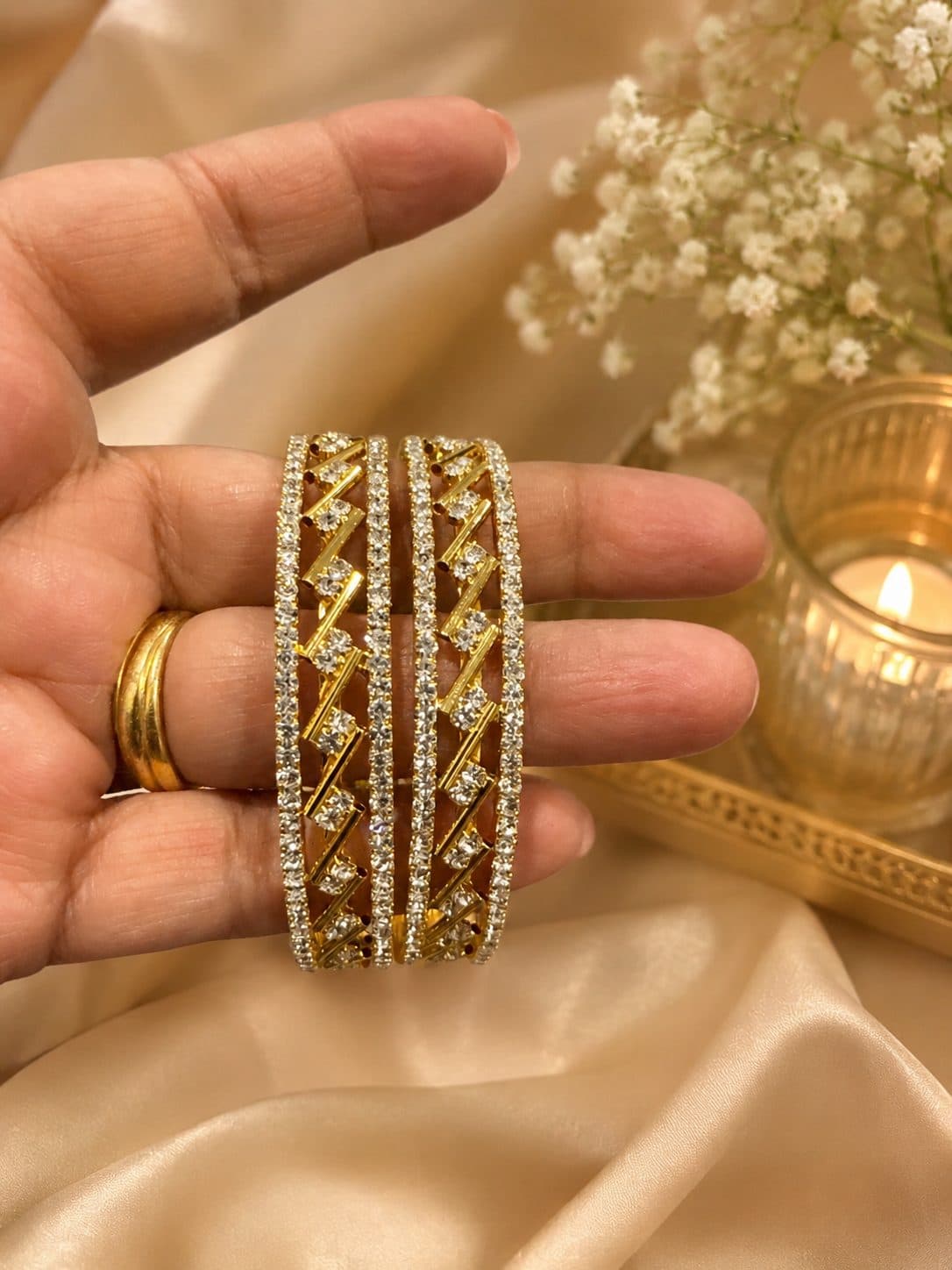 AD Micro Plated Gold Embellished Bangle Set