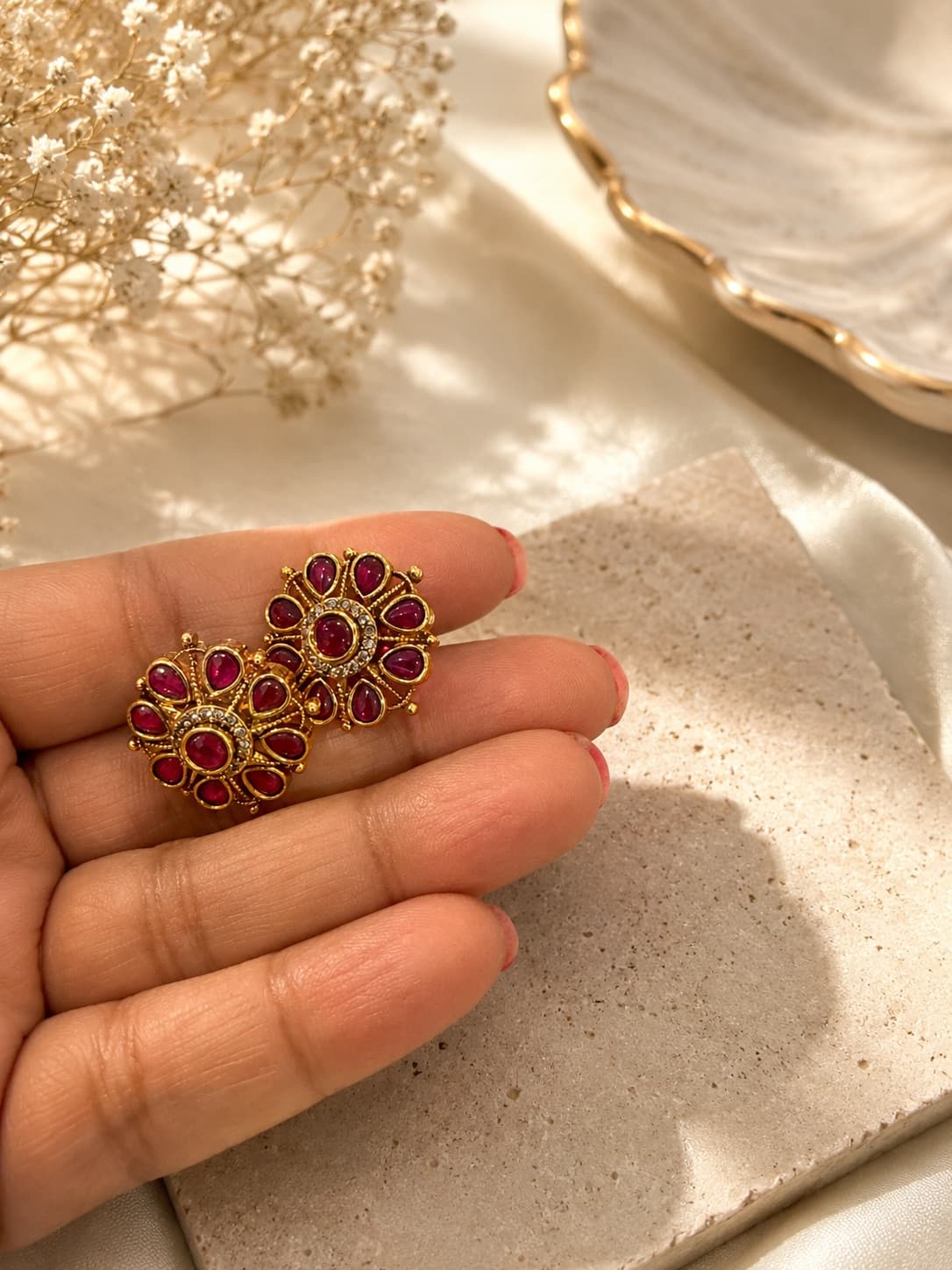 Ruby Stone Stud Earrings
