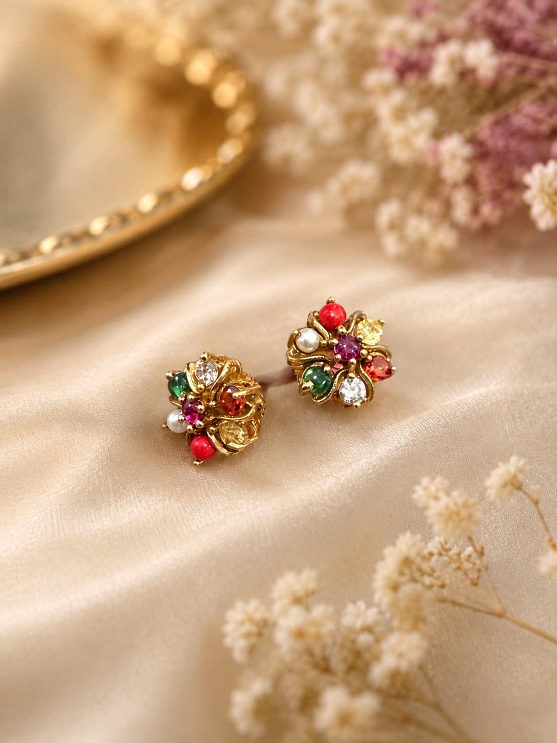 Navaratna Floral Stud Earring