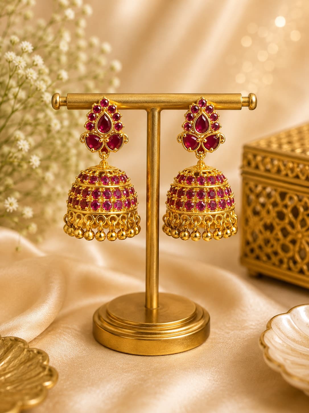 Red Ruby Jhumka Earrings
