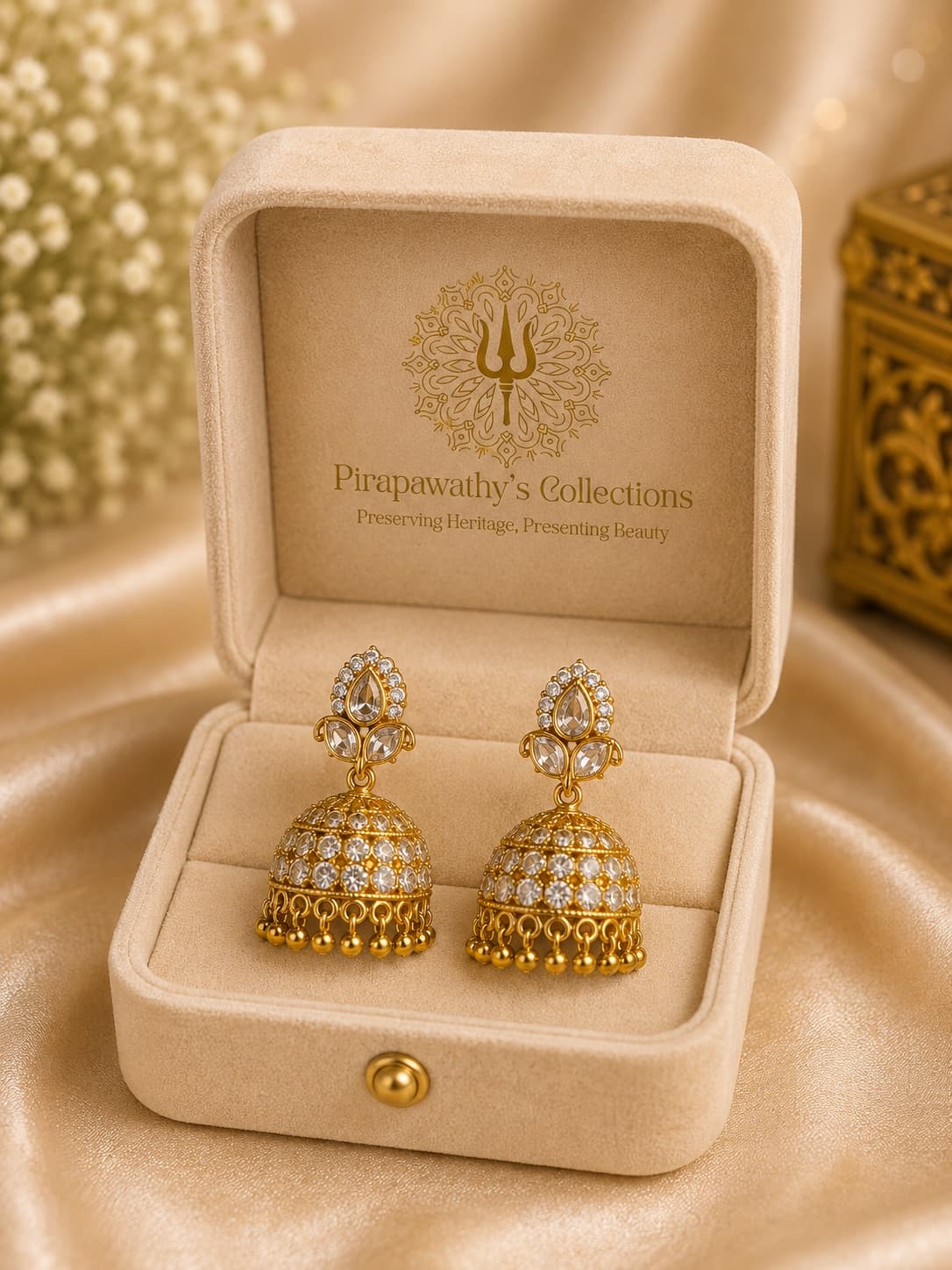 White Stone Jhumka Earrings