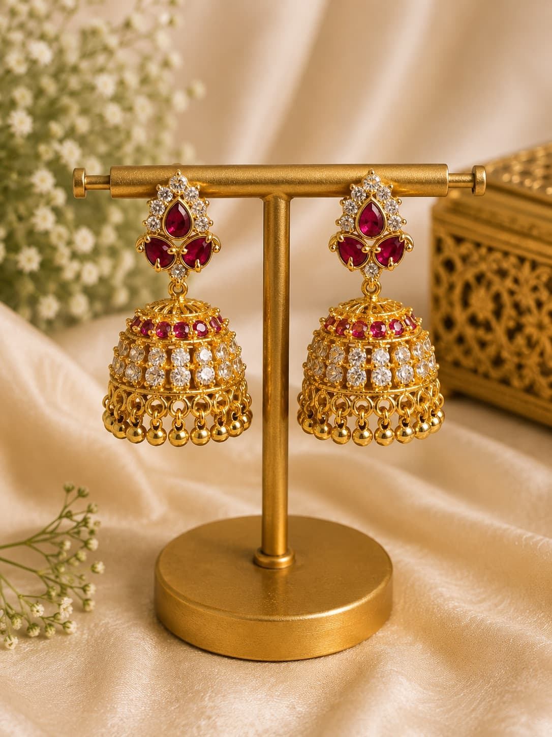 Red Ruby Jhumka Earrings