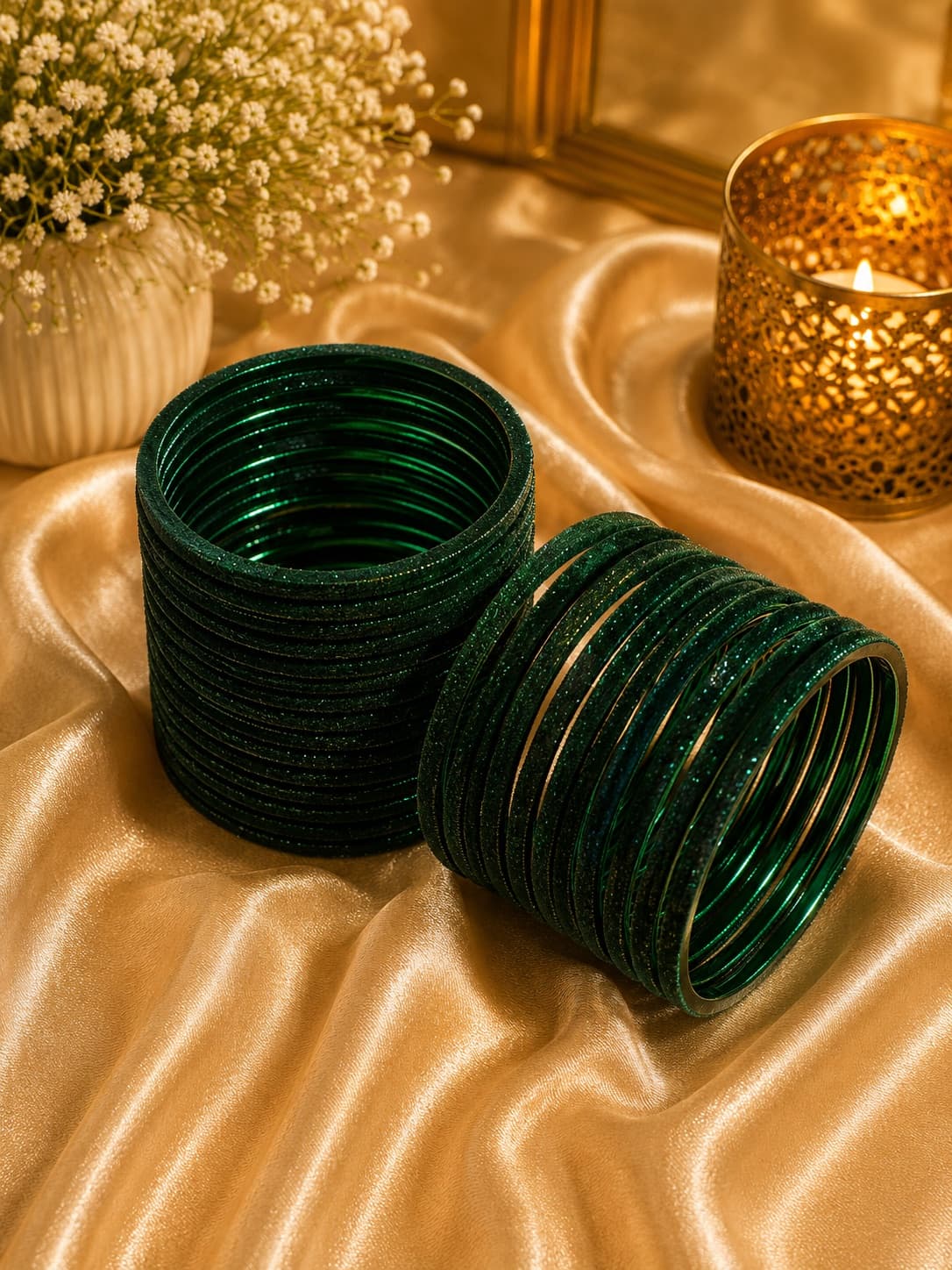 Bottle Green Velvet Bangles