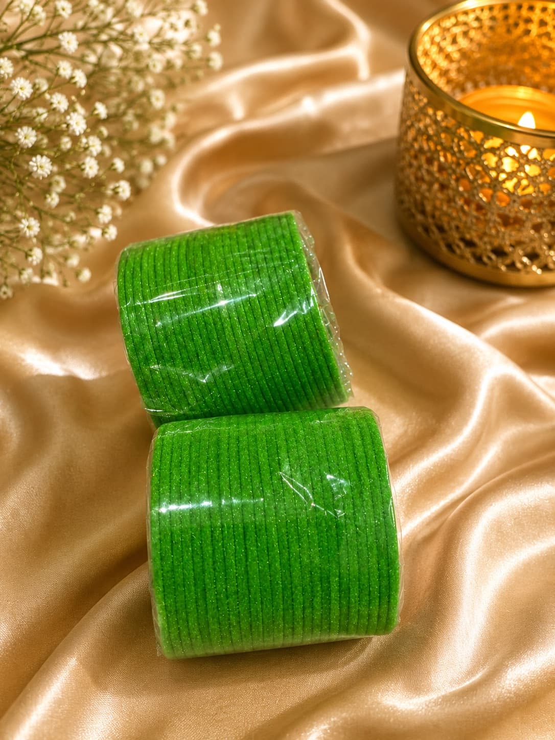 Bright Parrot Green Velvet Bangles