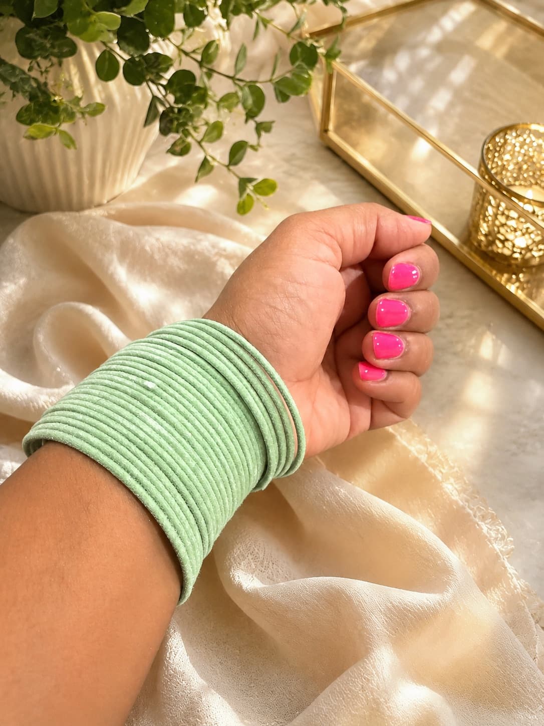 Pastel Green Velvet Bangles