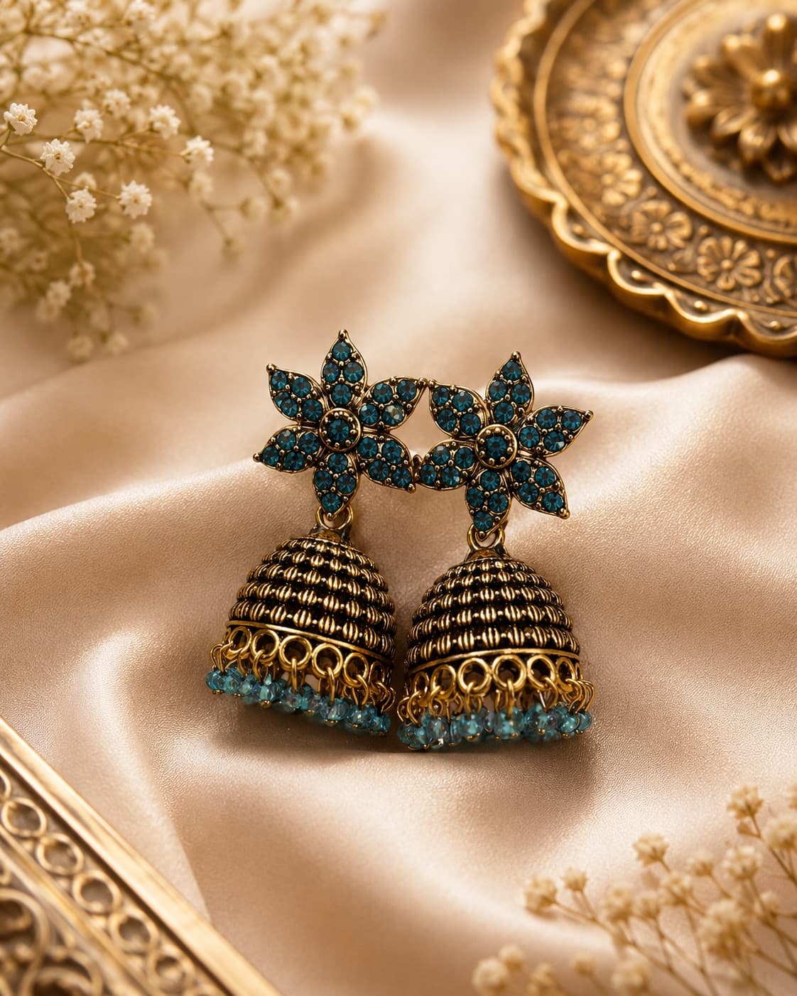 Floral Studded Jhumka Earrings