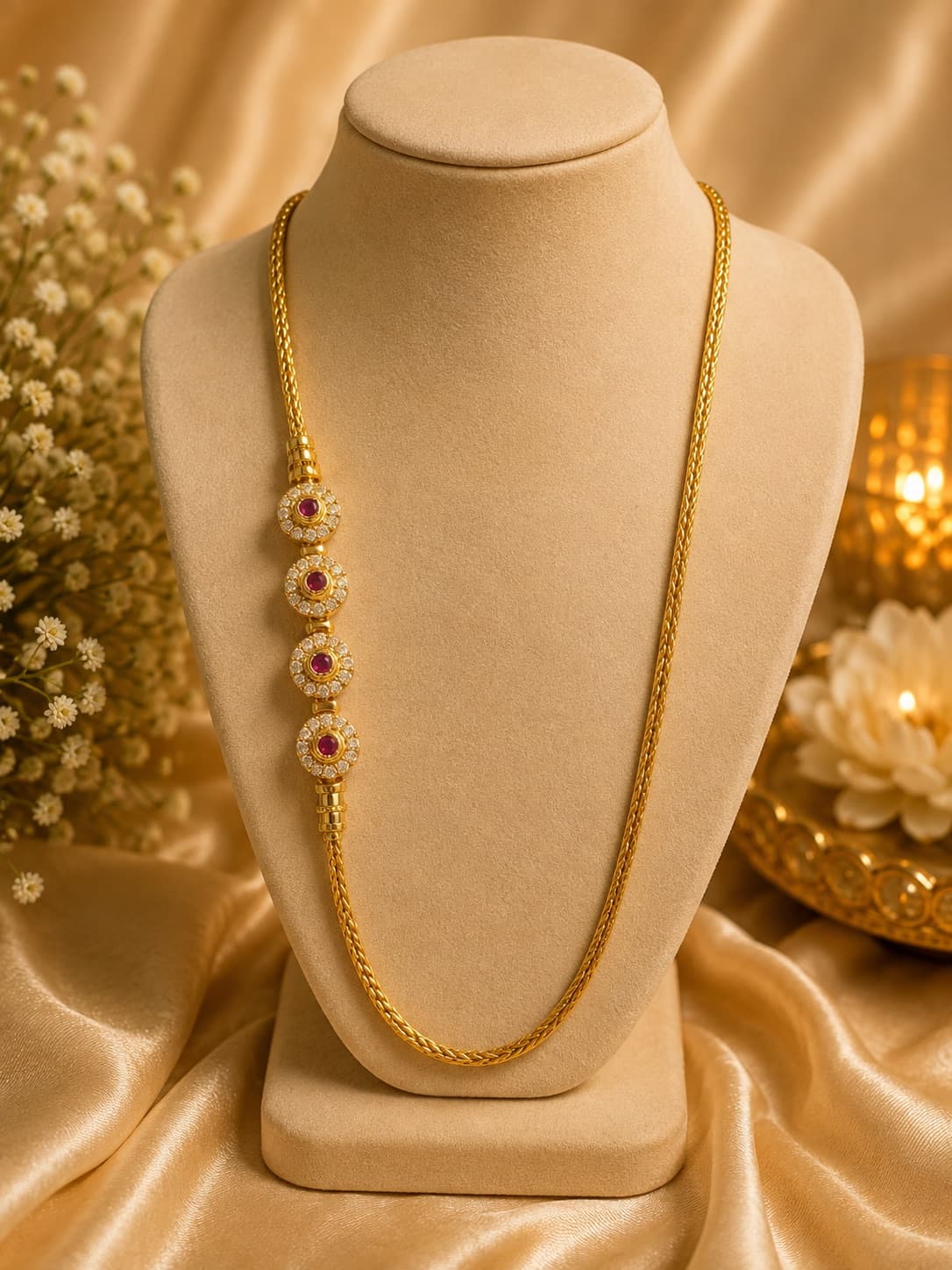 30 Inch Gold Plated Ruby Stone Mangalsutra Chain