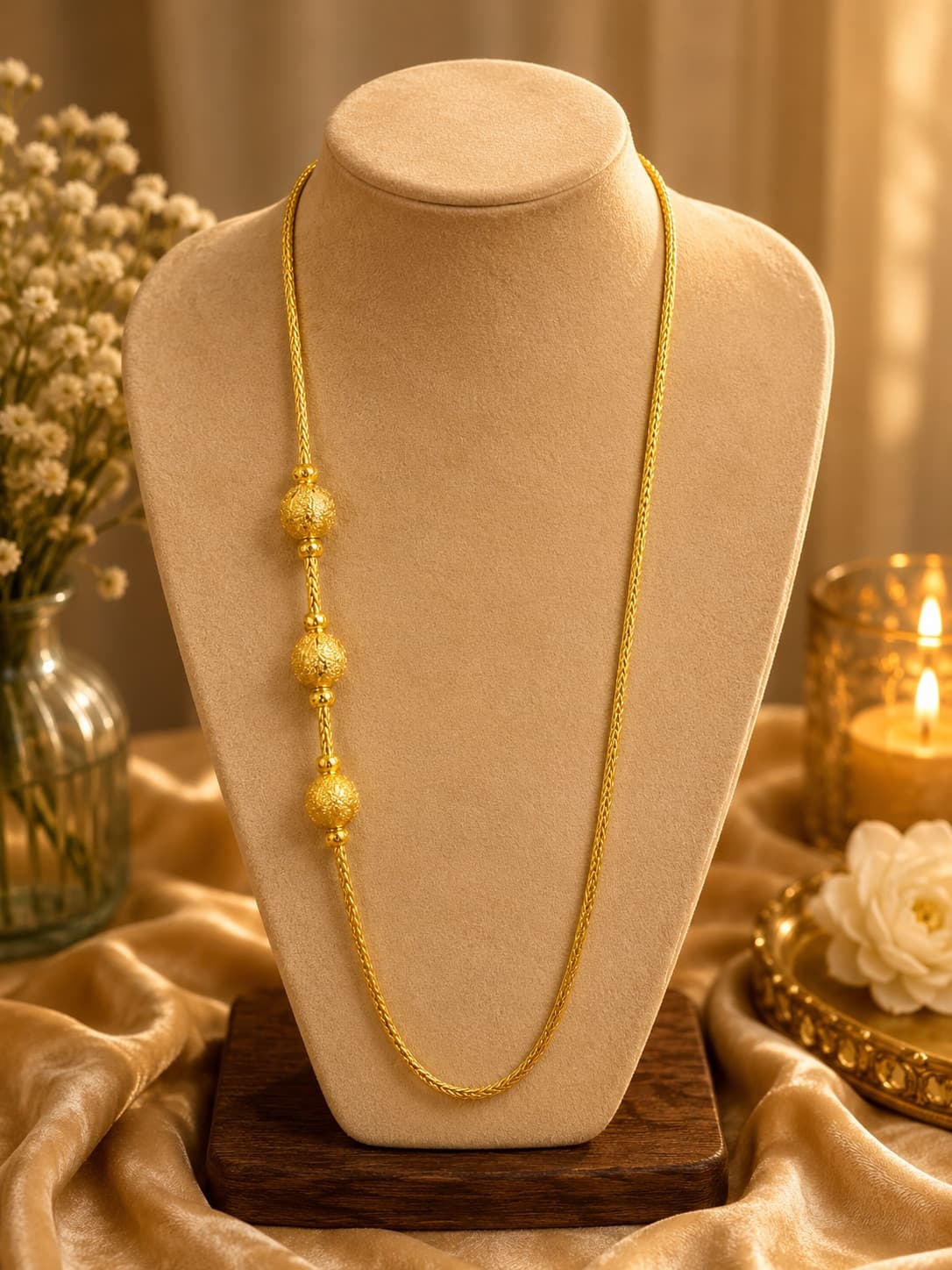 30 Inch Traditional Gold Chain With Beaded Spheres jewellery in Gold / None, Mugappu Chain
