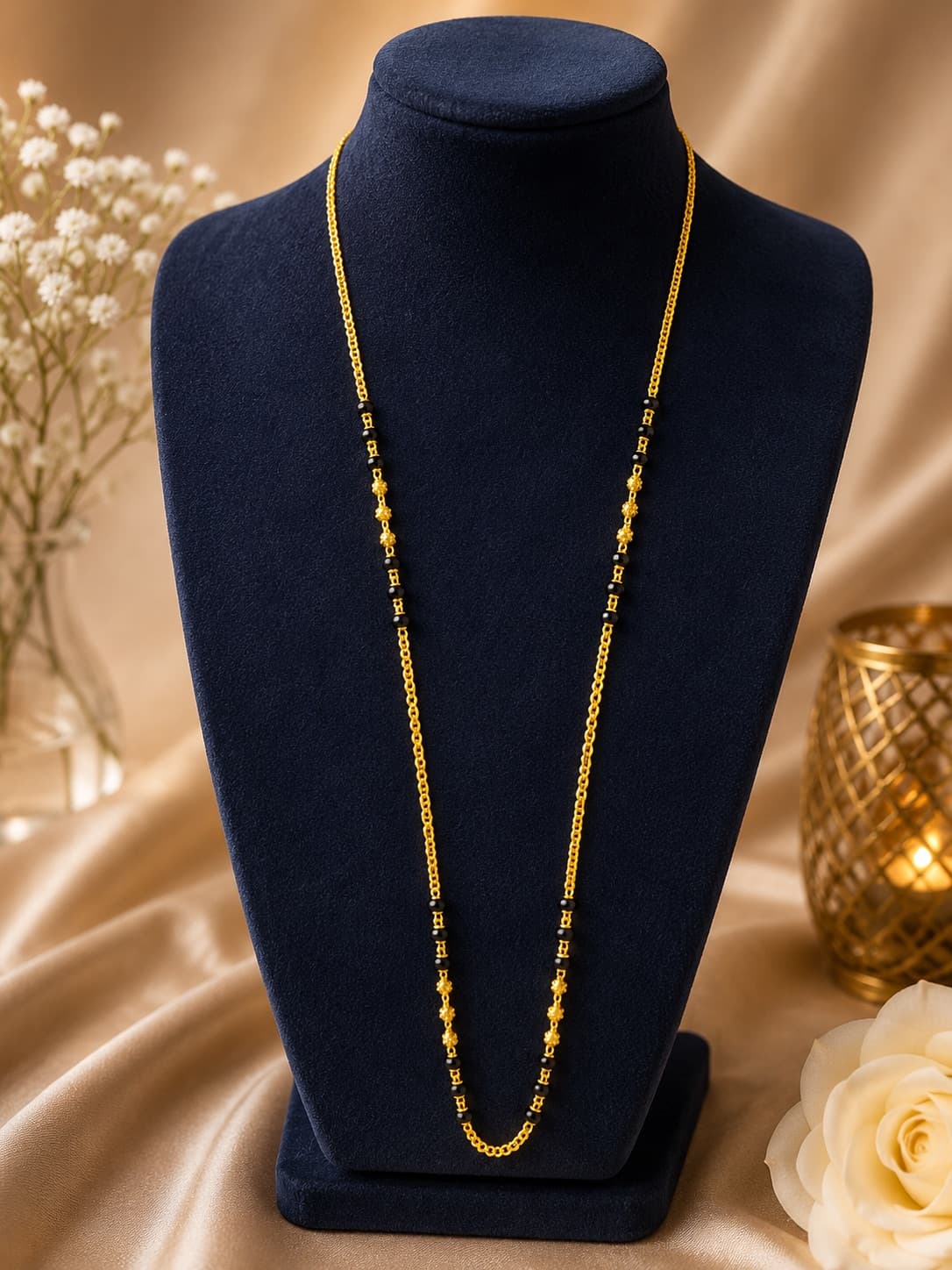 24 Inch Traditional Gold & Black Beaded Mangalsutra