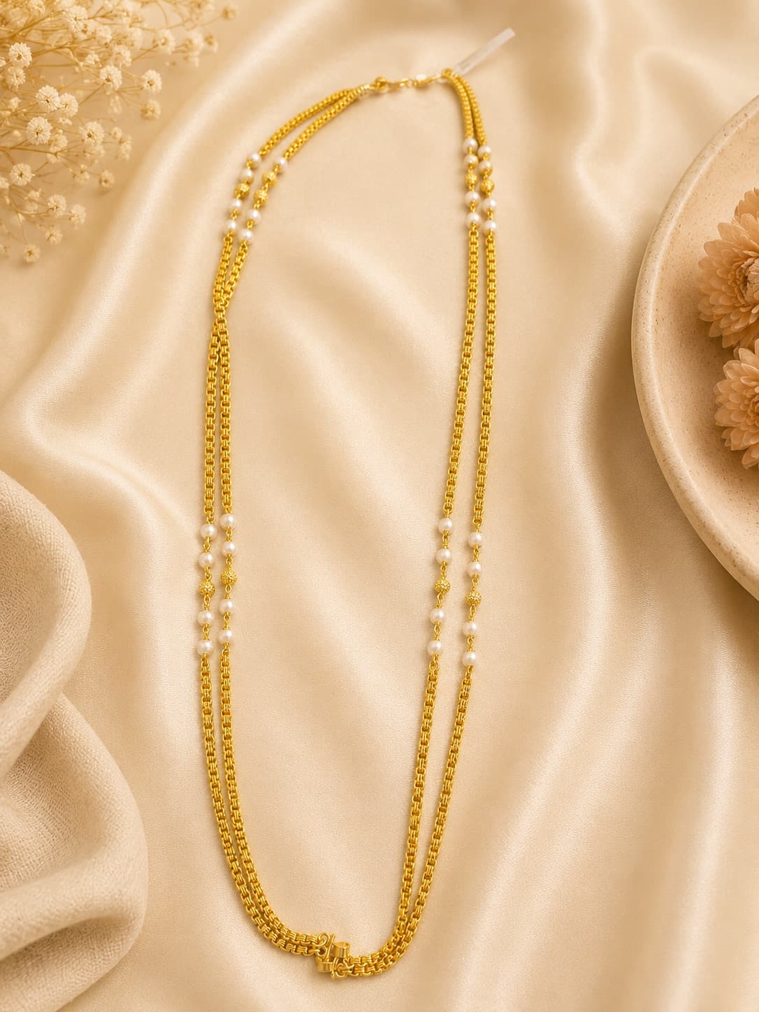 24 Inch Elegant Gold Plated Pearl Chain Necklace