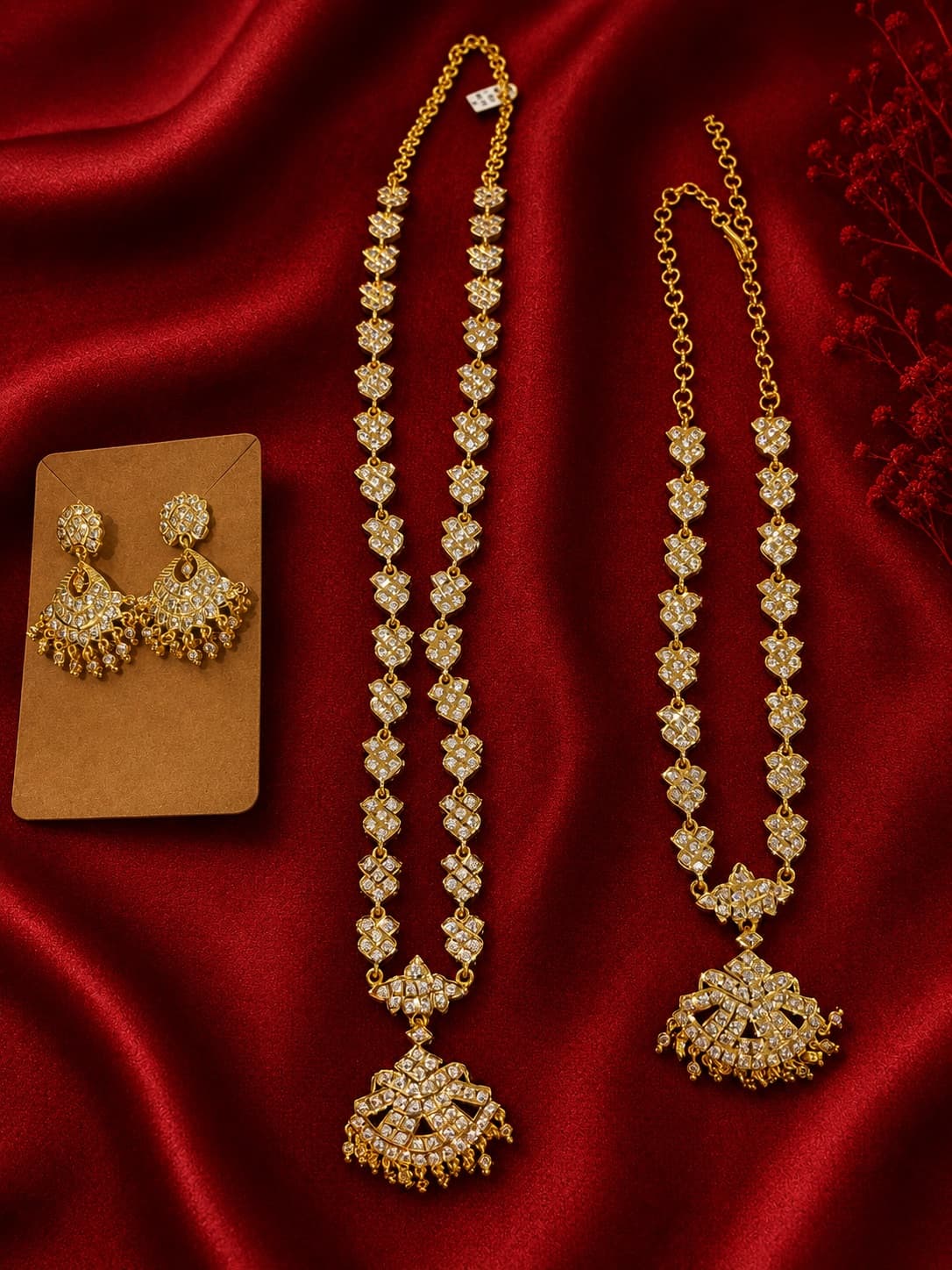 Micro Gold Plated Necklace And Earrings Set jewellery in Gold / Clear, Necklace Set