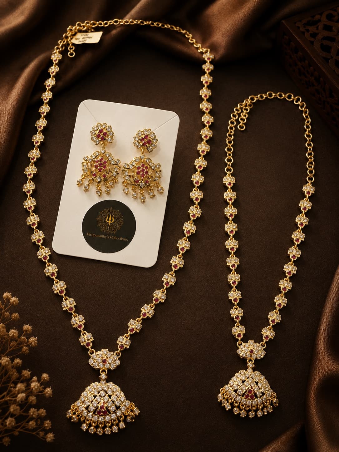 Traditional Micro Gold Plated Ruby Stone Necklace Set