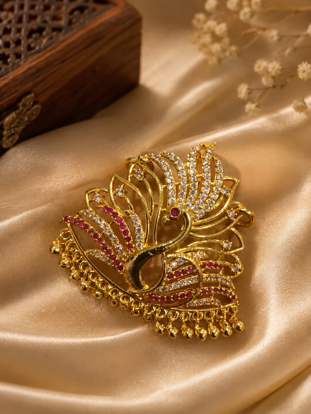 Gold Plated Peacock Stone Studded Pendant