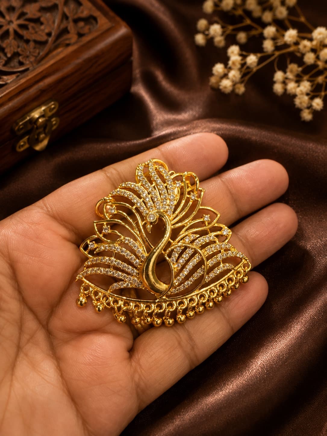 Peacock Design CZ Stone Gold Plated Pendant