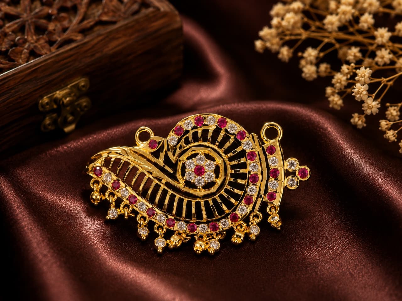 Micro Gold Plated Pendant jewellery in Gold / Ruby Red