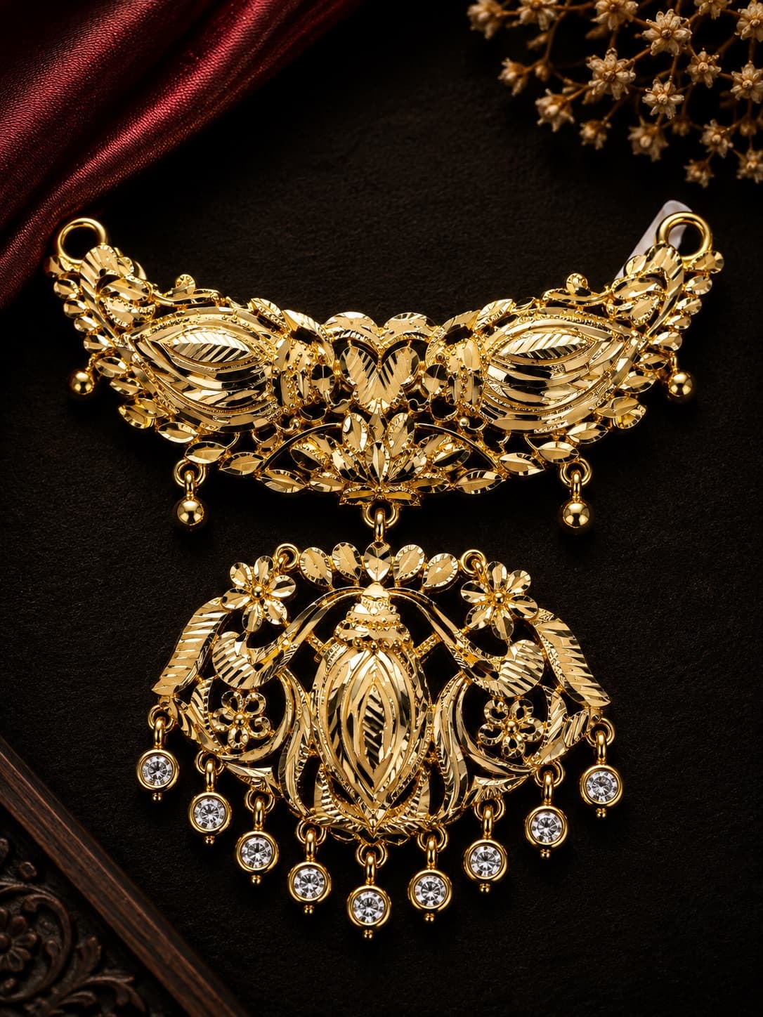 Intricate Gold Tone Floral Pendant