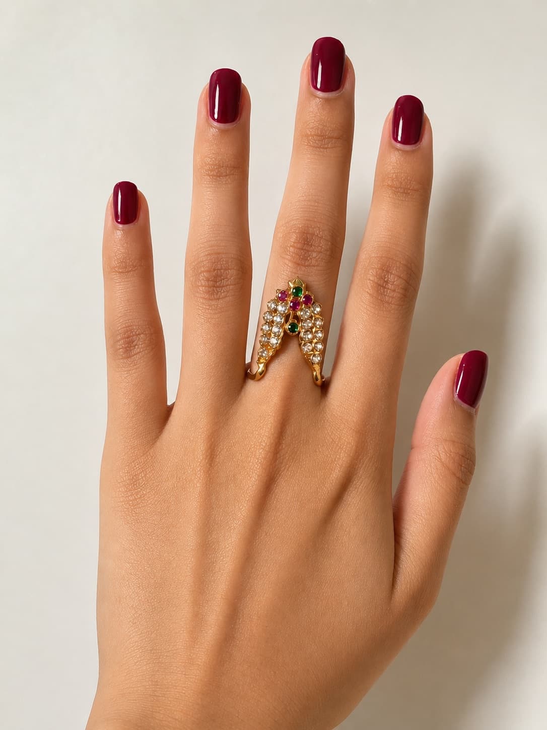 Gold Toned Ruby Green Stone Ring