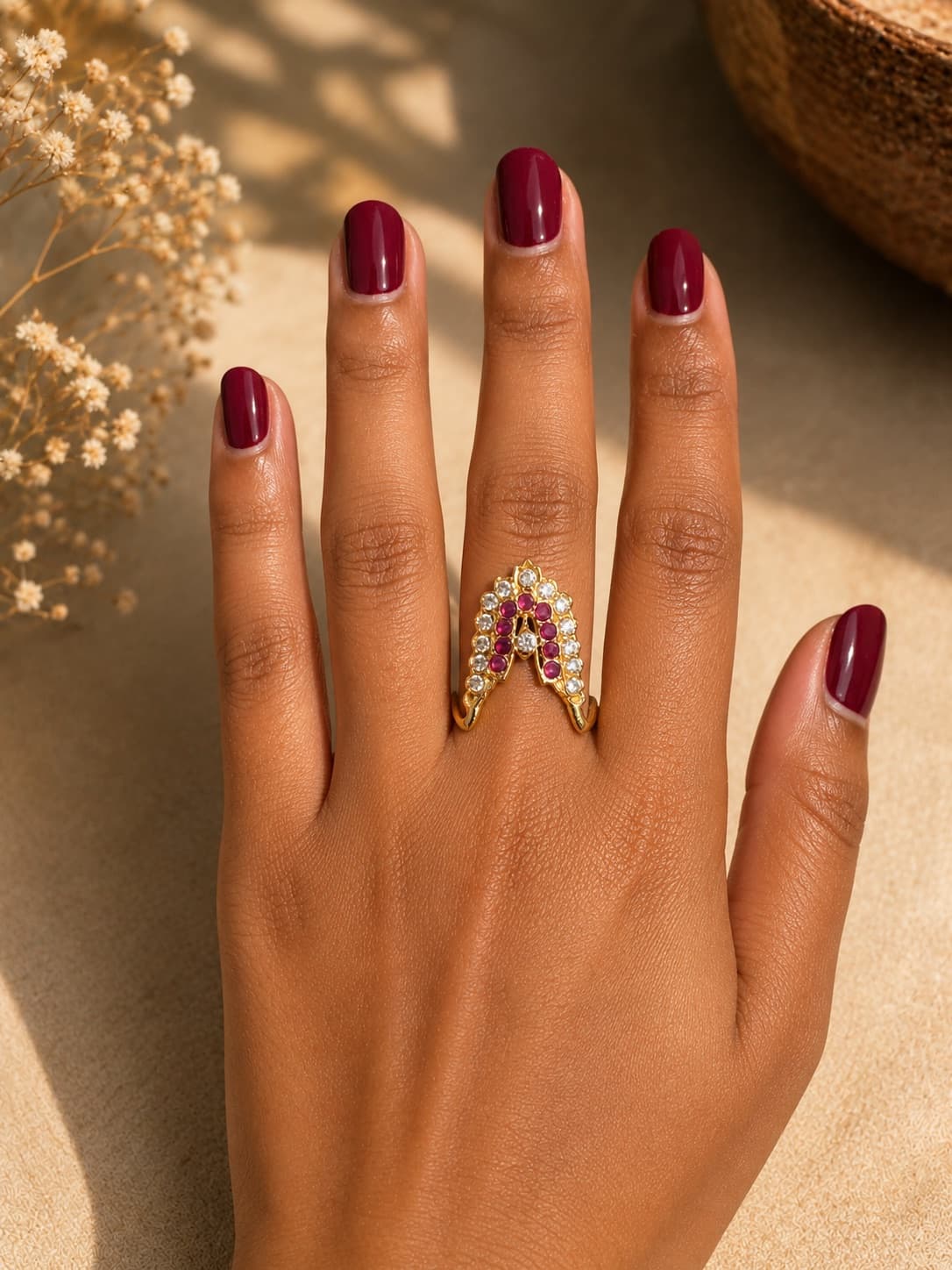 Ruby And Kundan Gold-Plated Ring