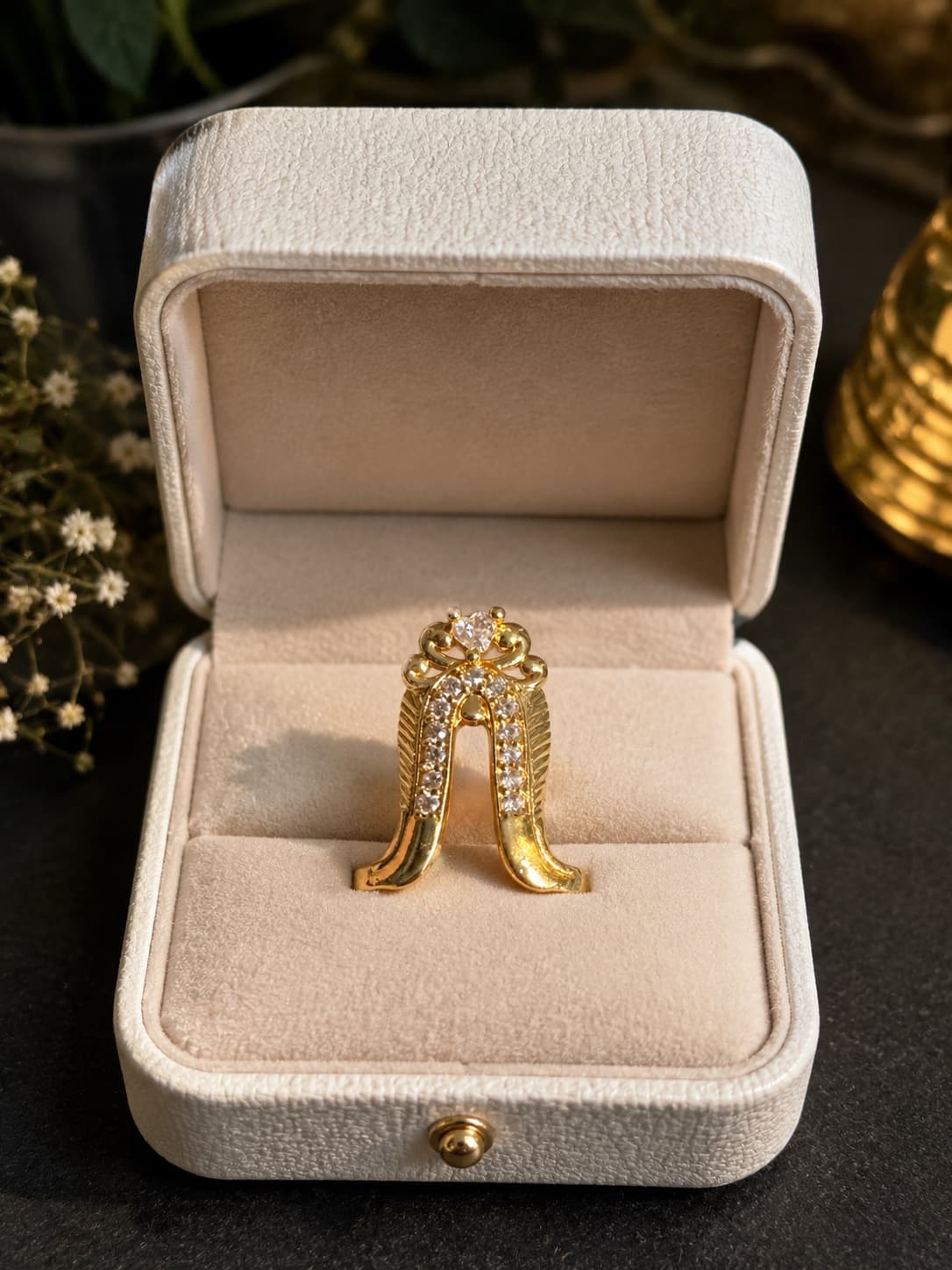 Golden Stone Studded Statement Ring