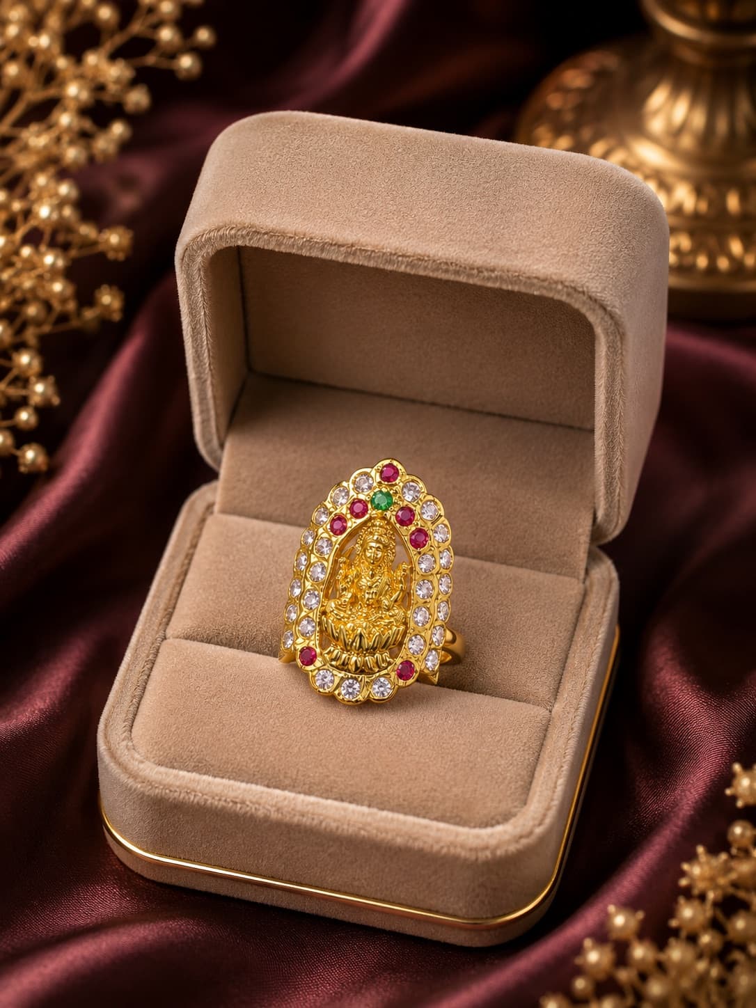 Lakshmi Gold Plated Stone Studded Finger Ring