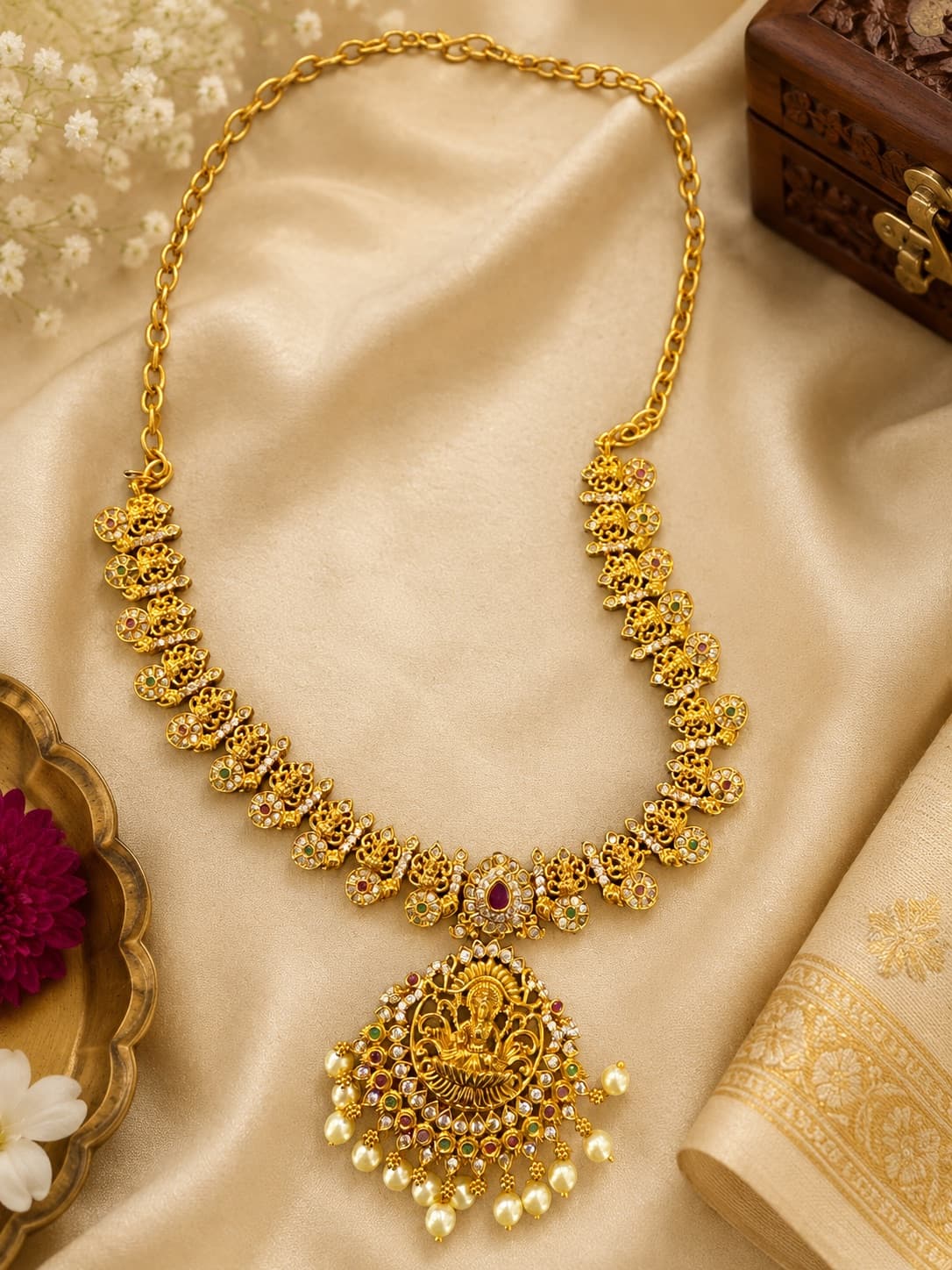 Lakshmi Gold Plated Stone Work Necklace Set