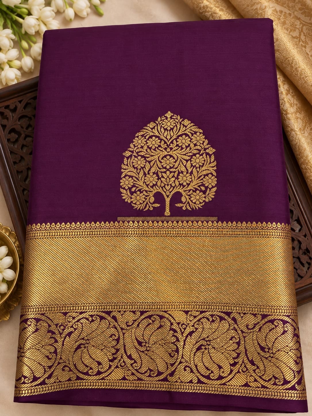 Purple With Gold Zari Woven Saree in Kanchipuram Silk