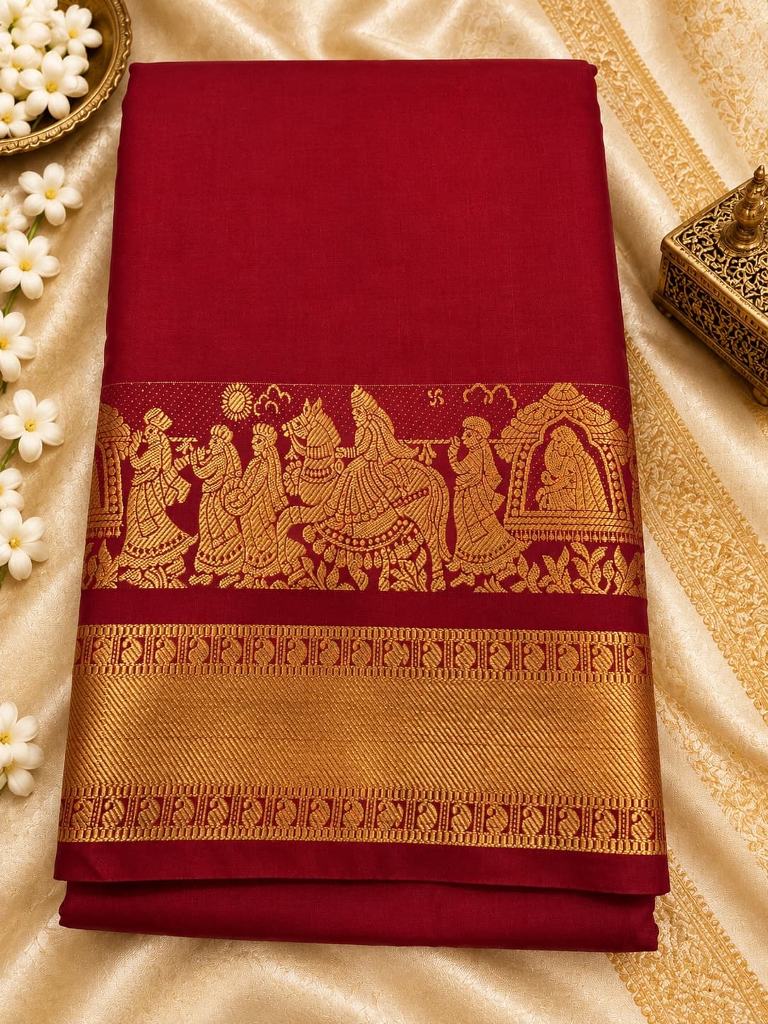 Red With Gold Zari Woven Saree