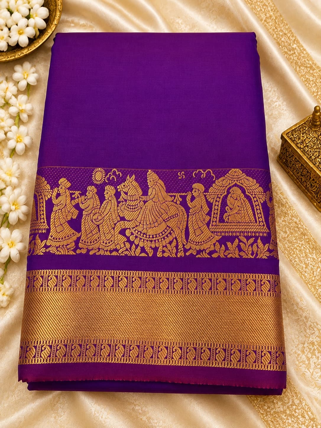 Purple With Gold Zari Woven Saree