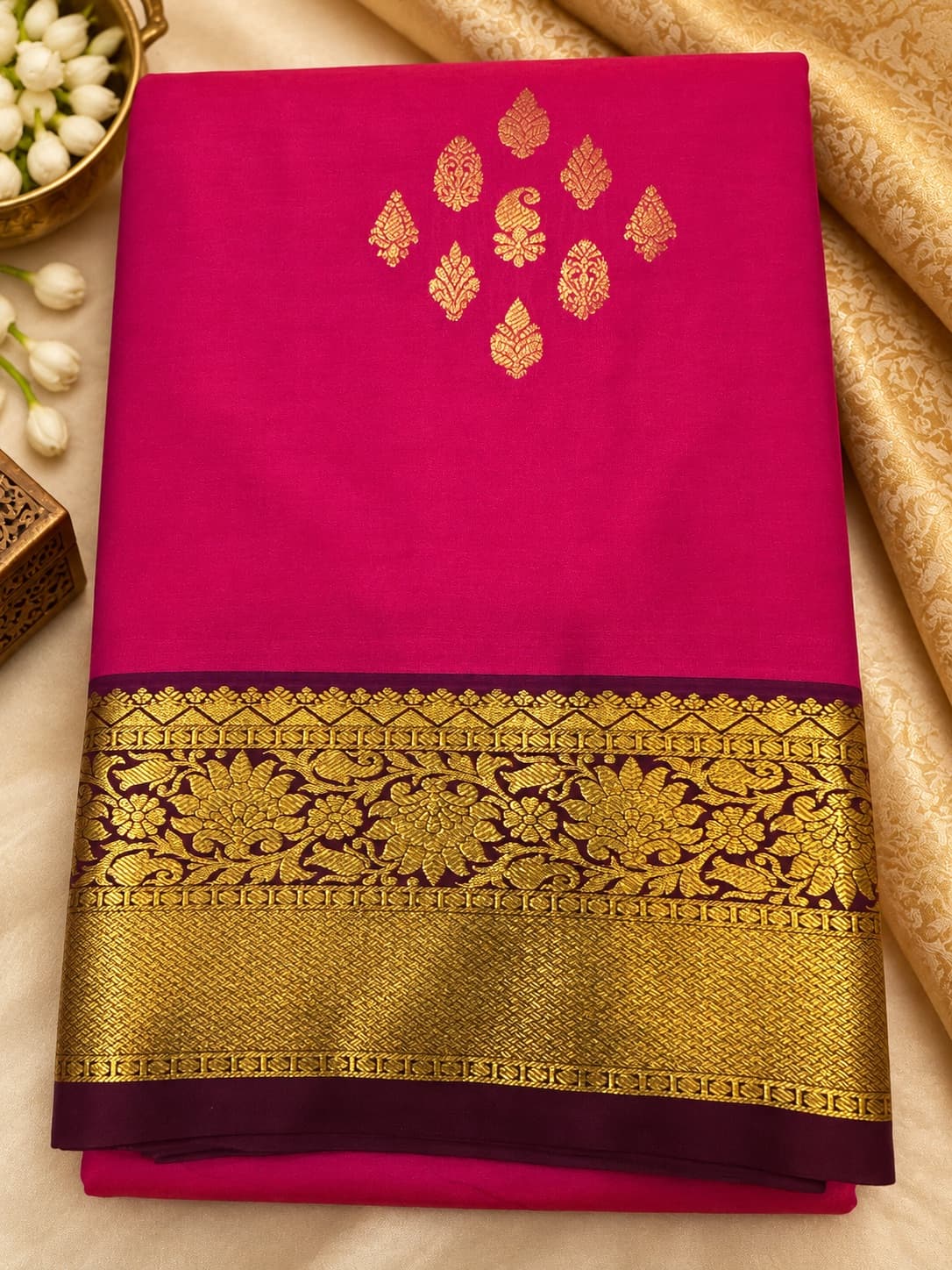 Pink Saree Wit Brown Zari Border