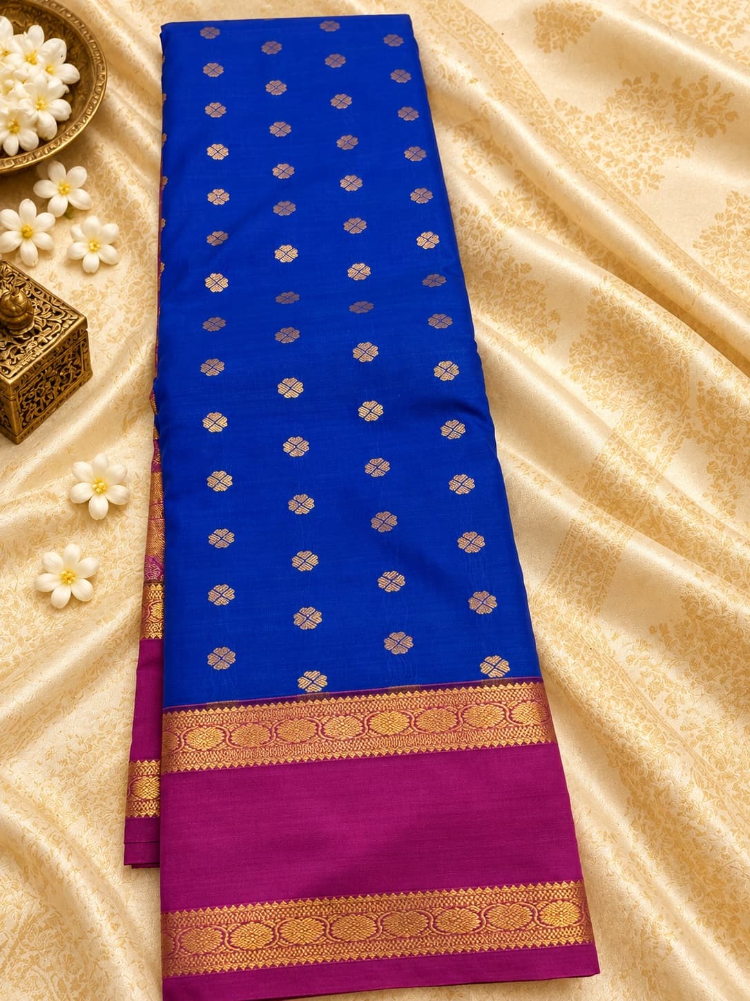 Royal Blue With Rani Pink Zari Woven Saree