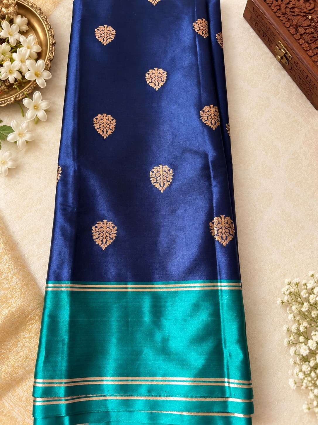 Blue, Gold, Green Fancy Kanchi Silk Saree