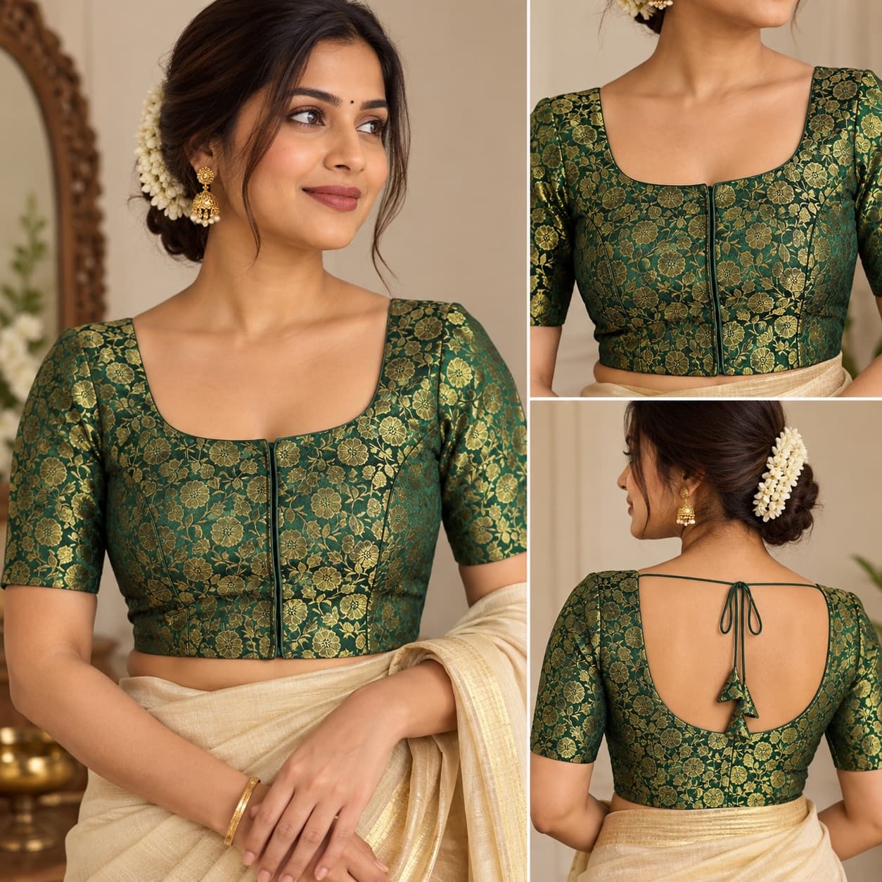 Green Gold Zari Floral Saree