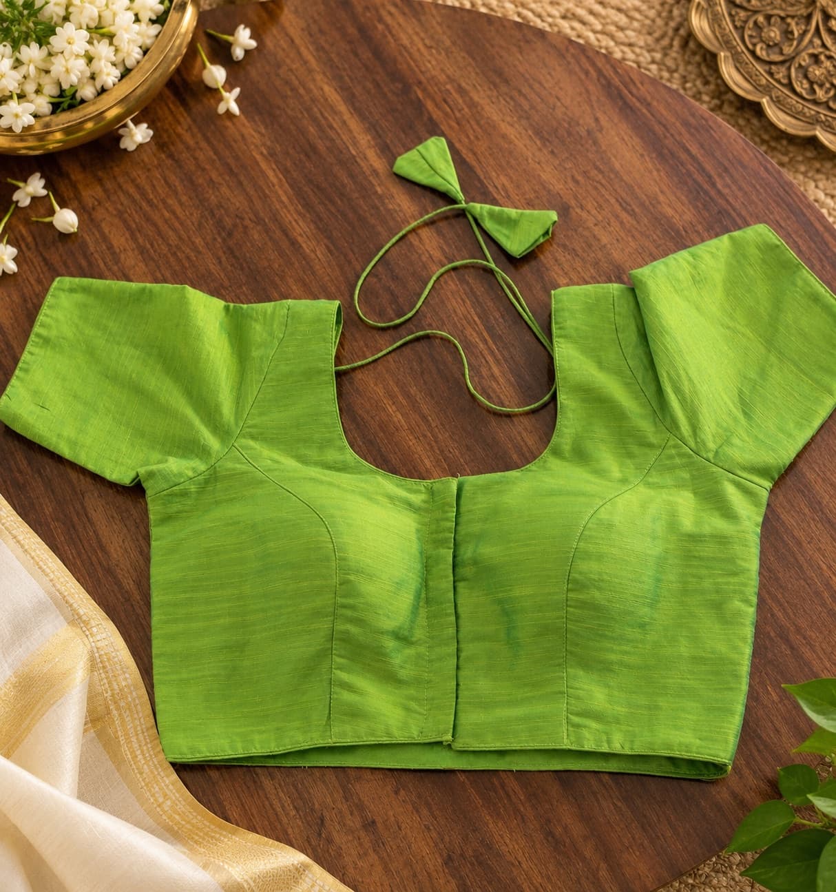 Vibrant Green Plain Saree Blouse